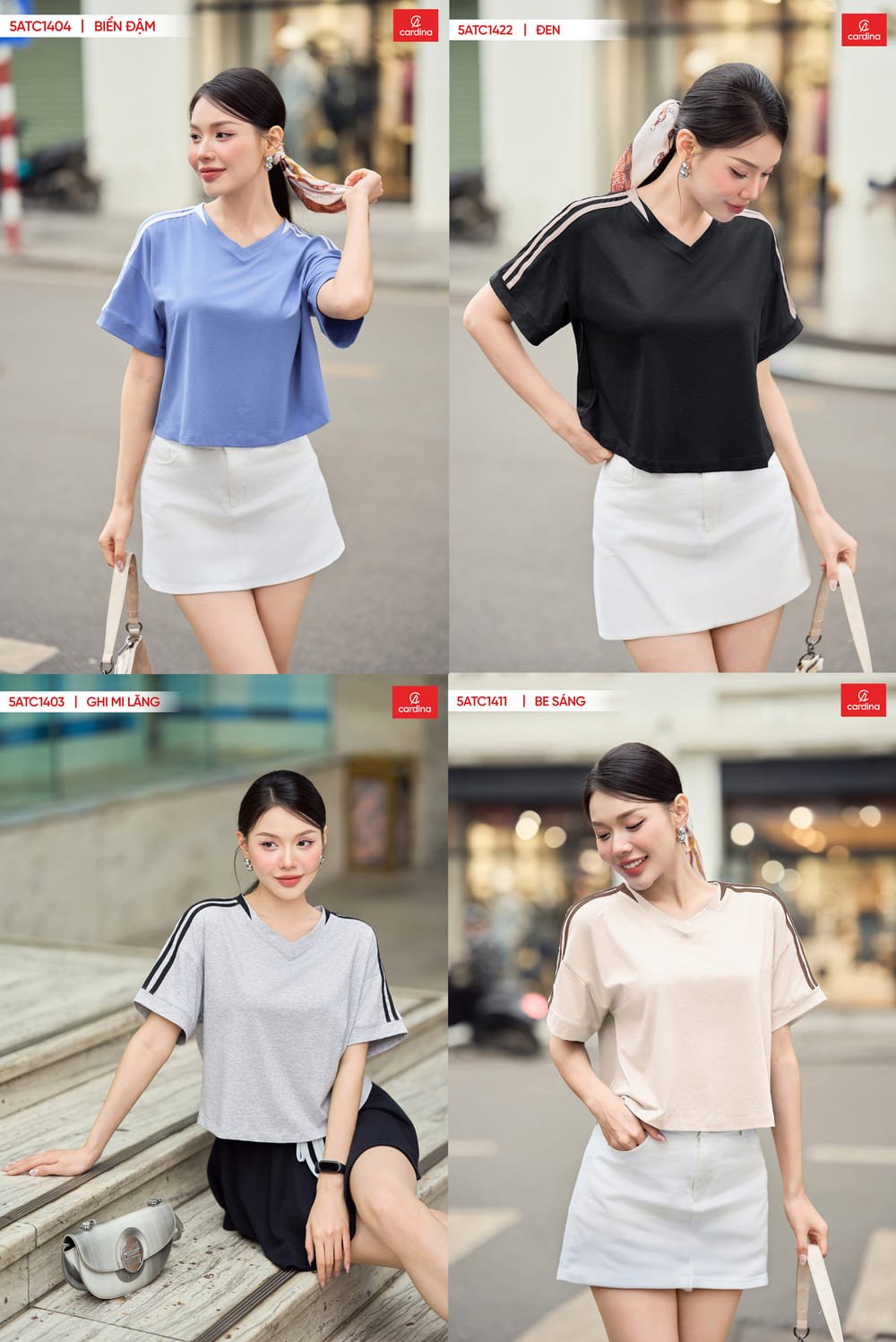 Áo phông cotton cổ tim dáng croptop