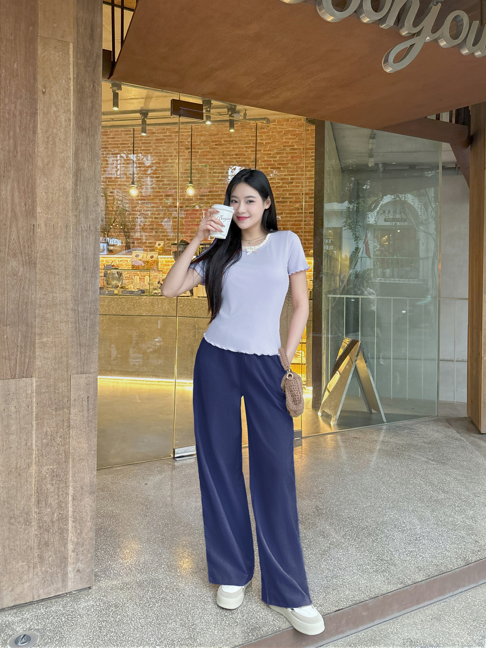 Set tăm Hàn bèo quần đũi ống suông