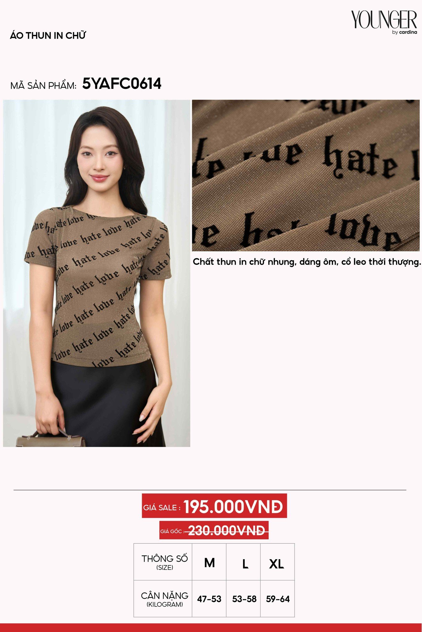 Áo thun nữ in chữ nhung dáng ôm cổ leo thời thượng
