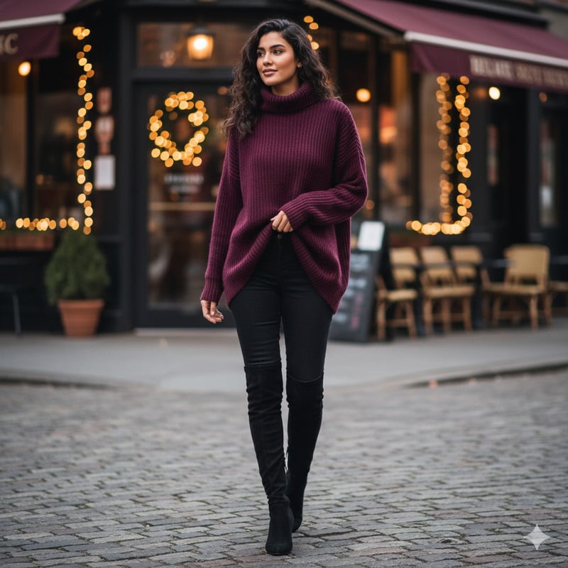 Áo Tím Với Quần Skinny Đen