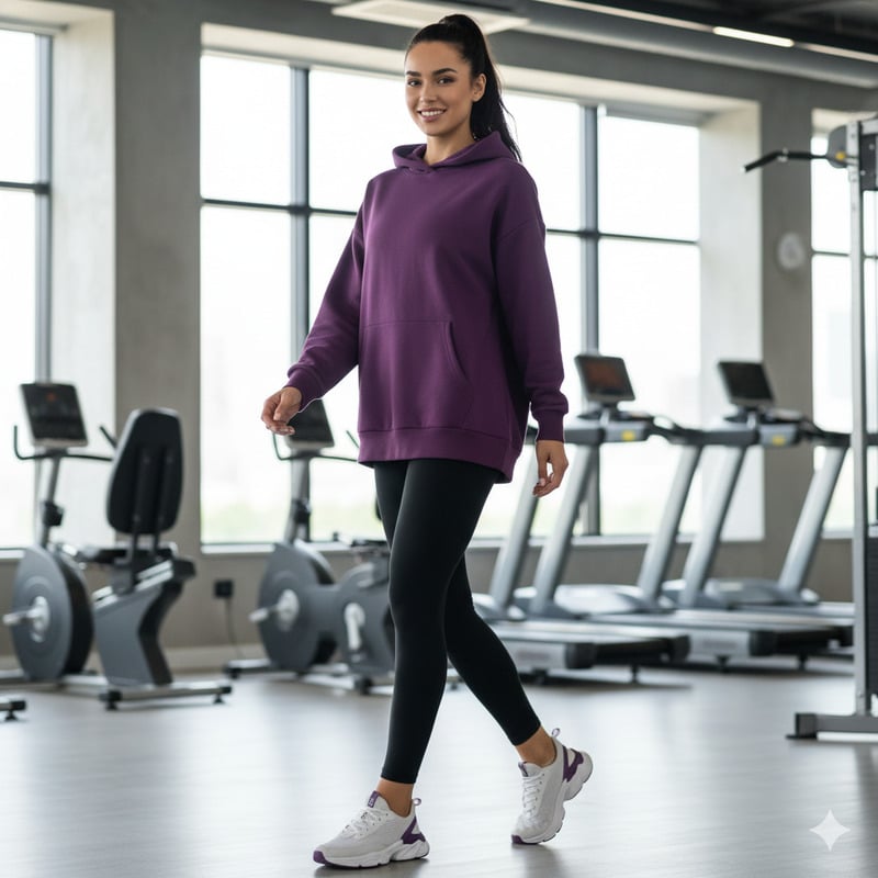 Áo Tím Với Quần Leggings Màu Đen