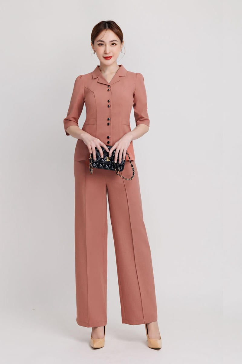 Đồ bộ hồng đất cổ bẻ tay lửng