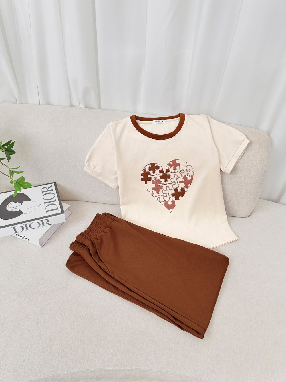 Set áo phông quần suông phối cố