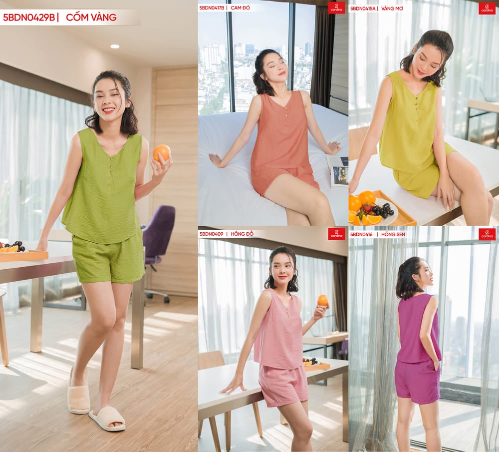 Bộ đũi đùi mặc nhà nữ sát nách cổ V phối cúc