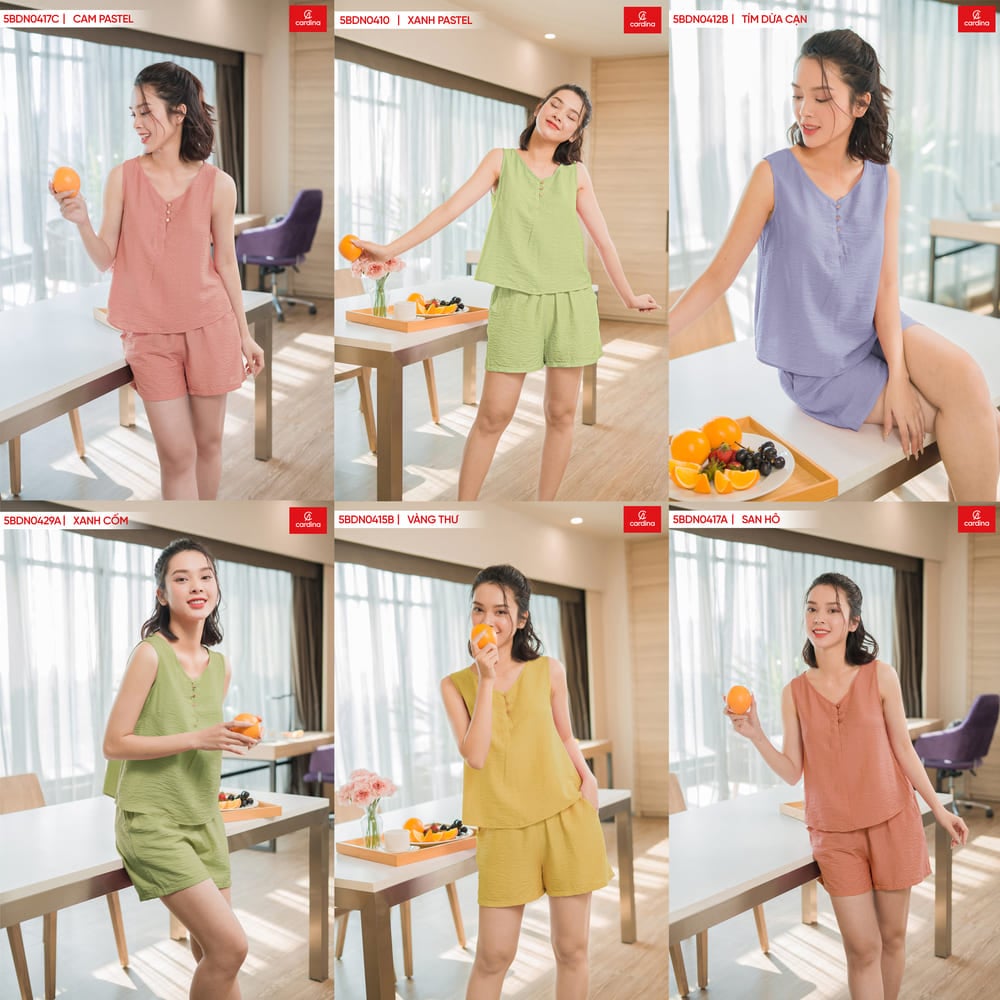 Bộ đũi đùi mặc nhà nữ sát nách cổ V phối cúc