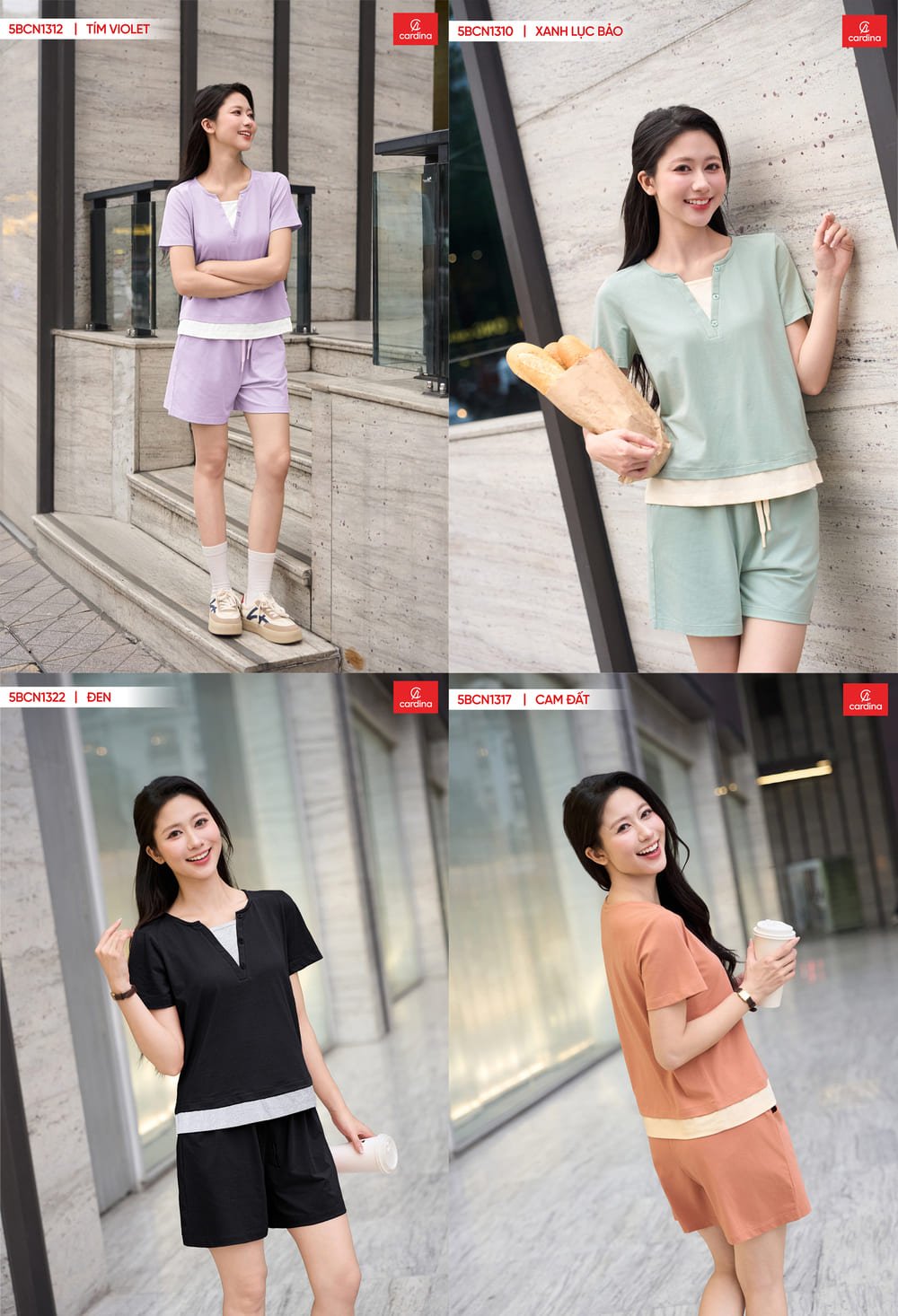 Bộ cotton đùi tay cộc phối gấu layer