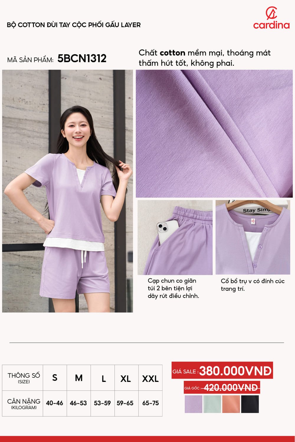 Bộ cotton đùi tay cộc phối gấu layer