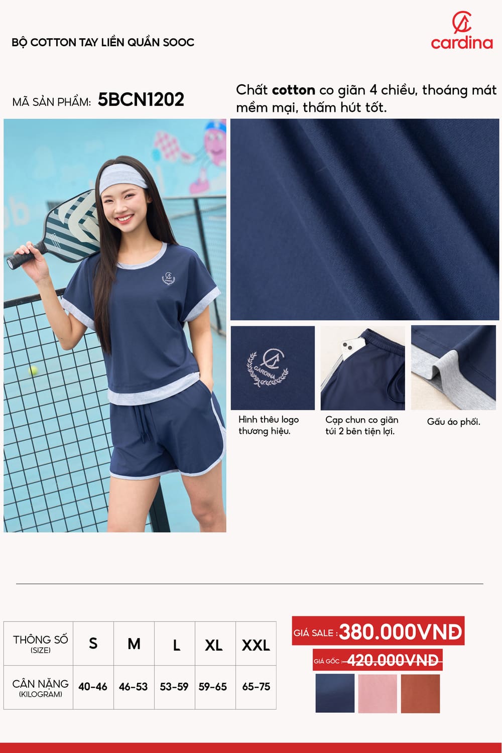 Bộ cotton tay liền quần sóc