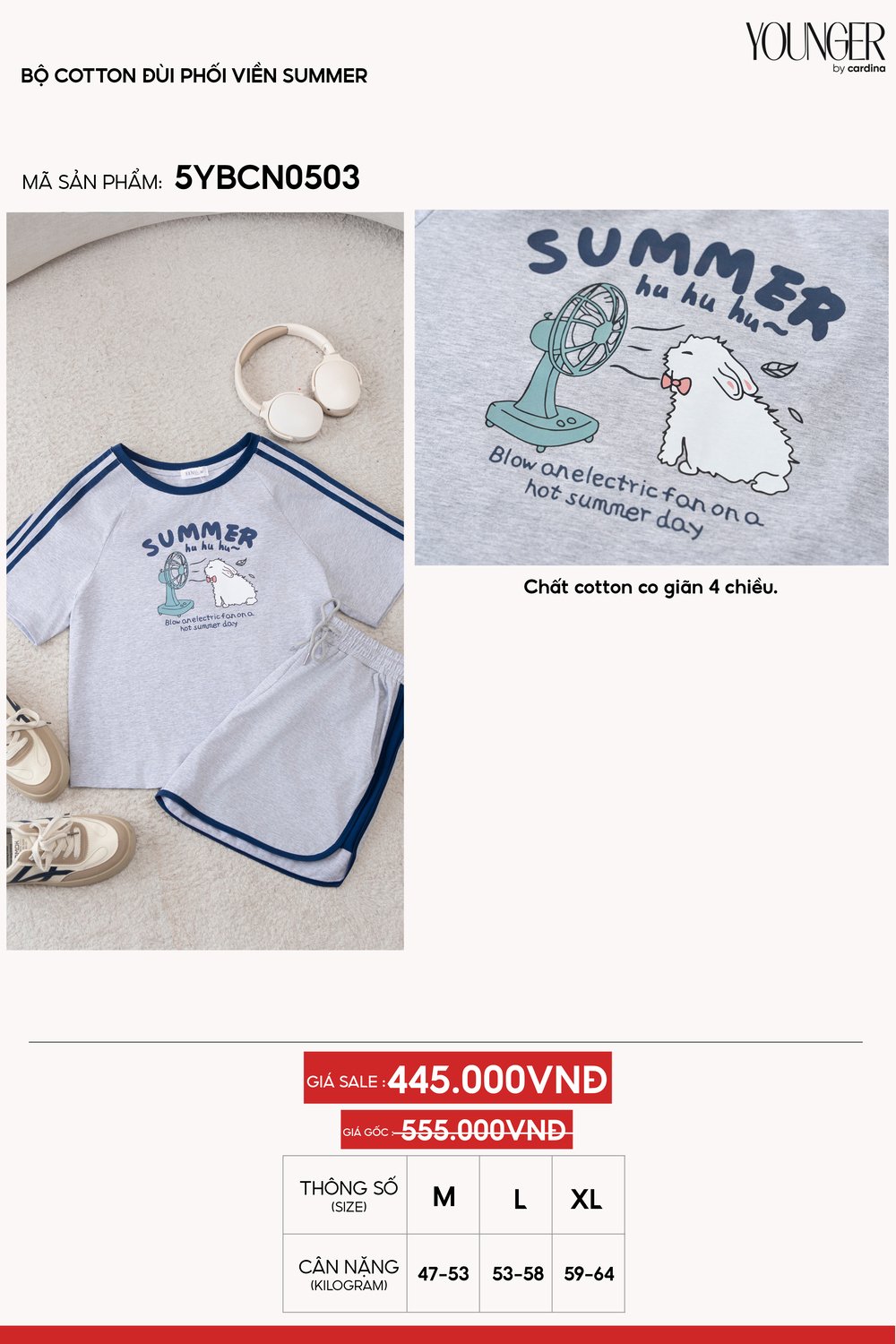 Bộ cotton đùi phối viền Summer