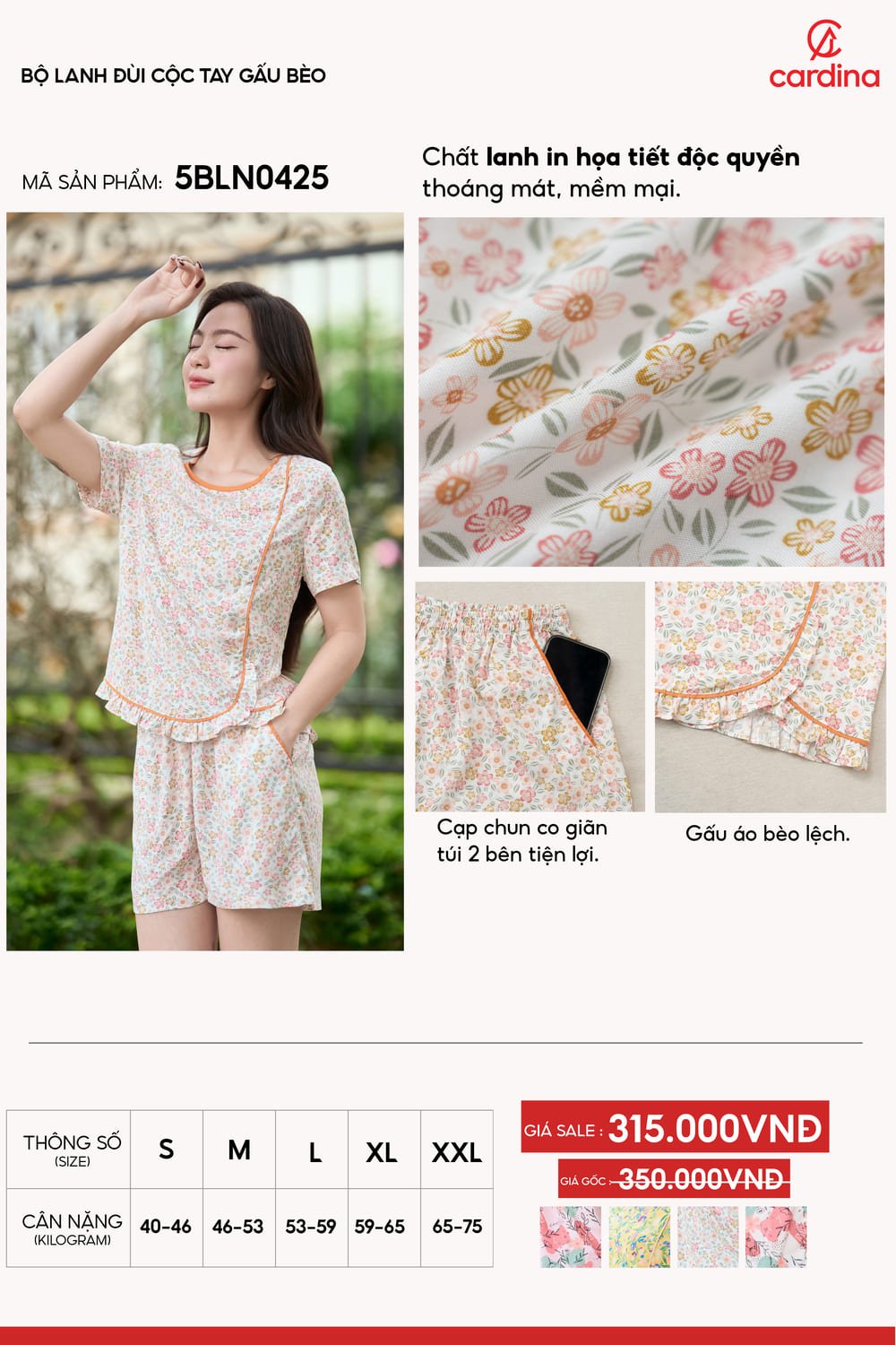 Bộ lanh đùi cộc tay gấu bèo