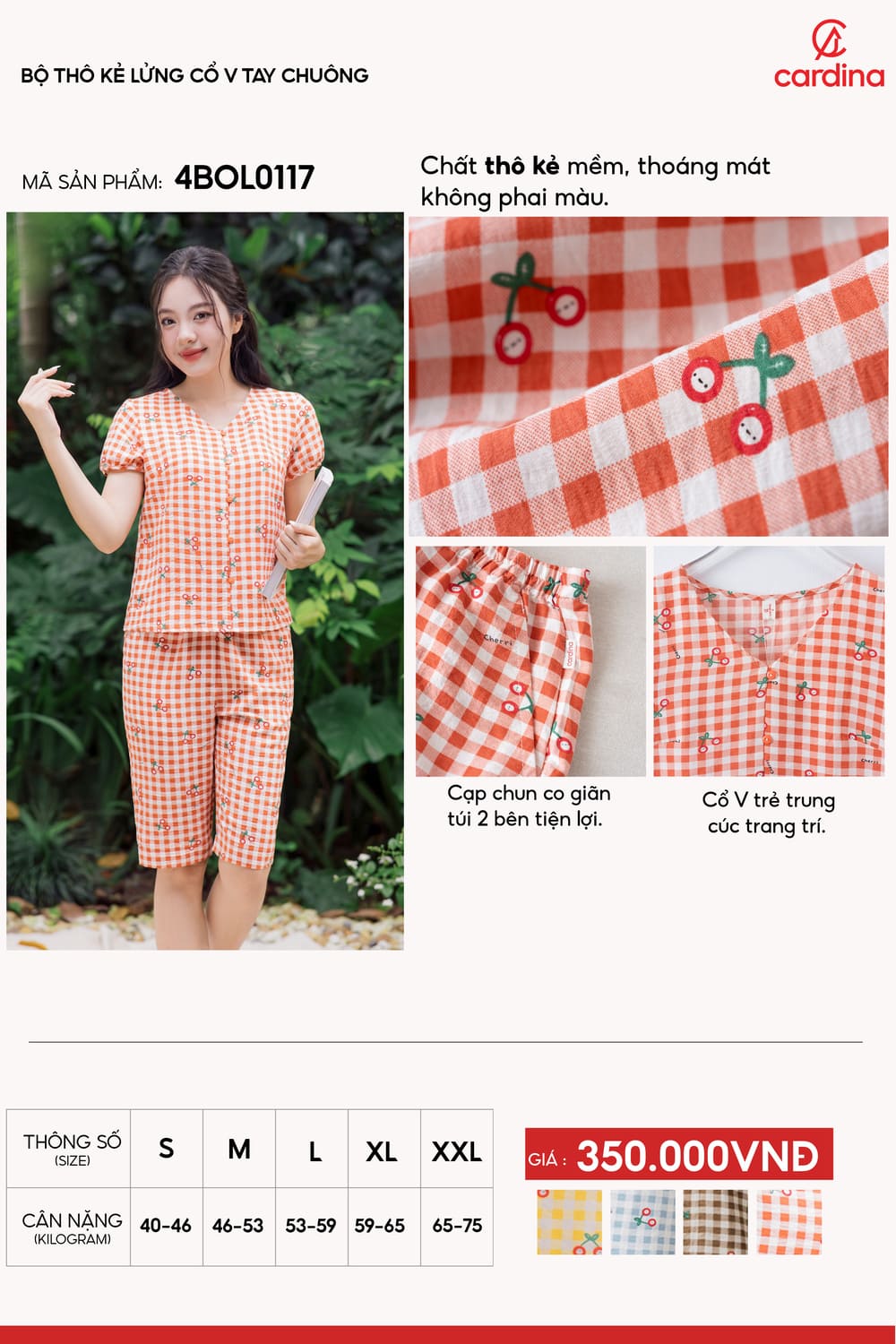 Bộ lửng mặc nhà nữ chất thô kẻ cổ V tay chuông họa tiết