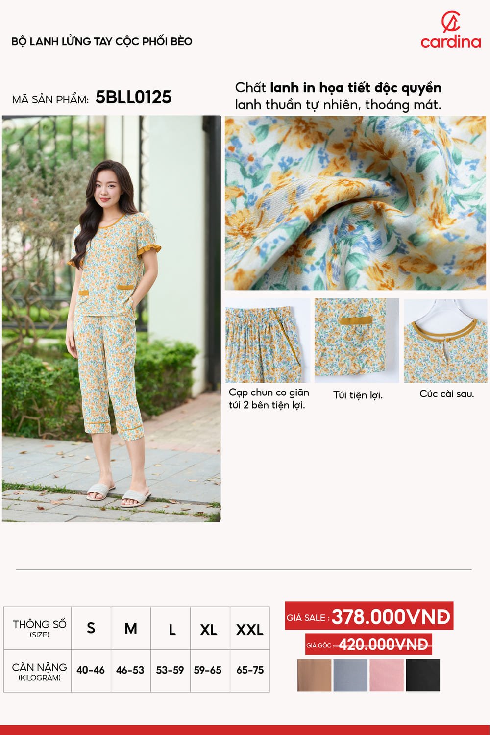 Bộ lanh lửng tay cộc phối bèo
