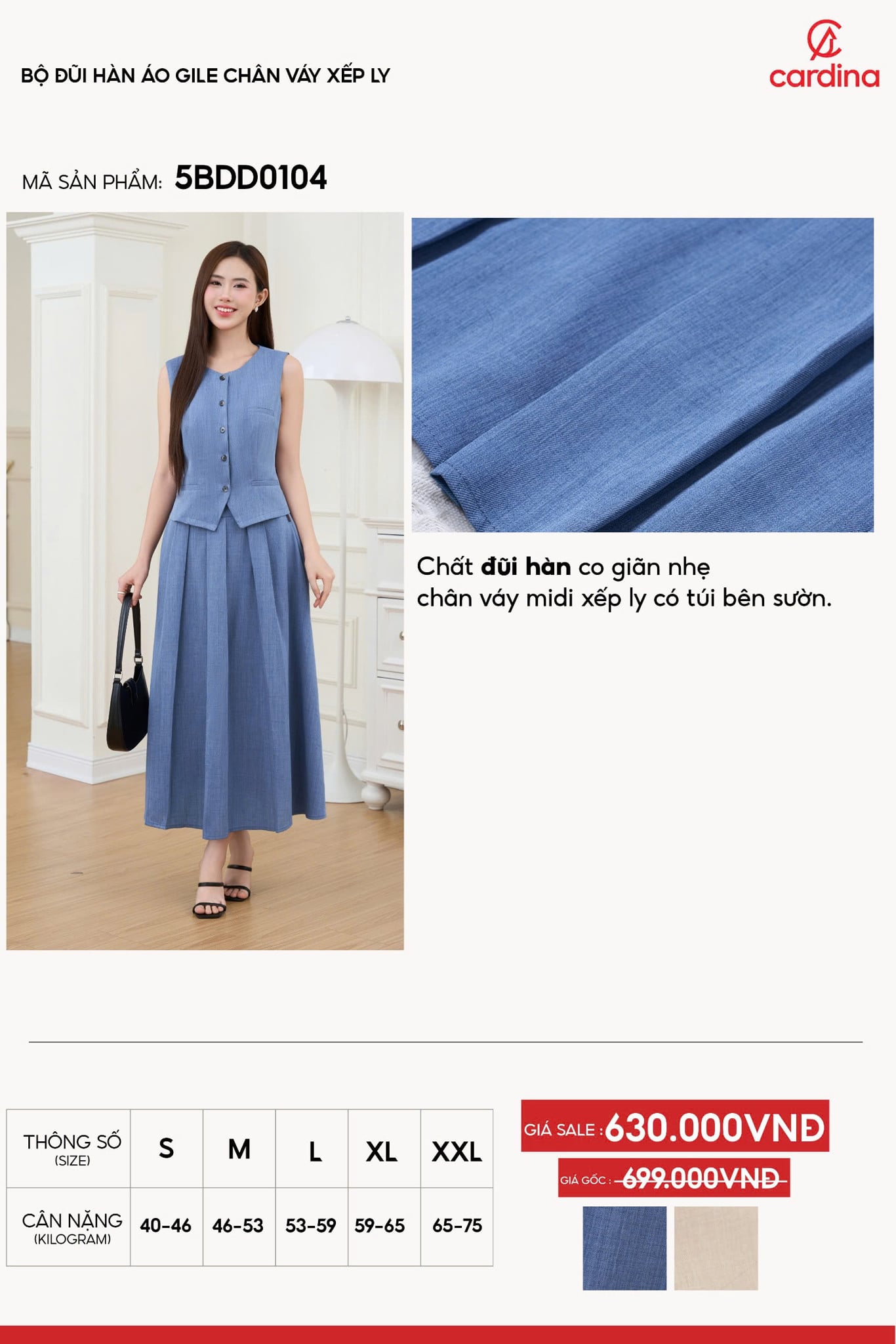 Bộ đũi hàn áo gile chân váy xếp ly