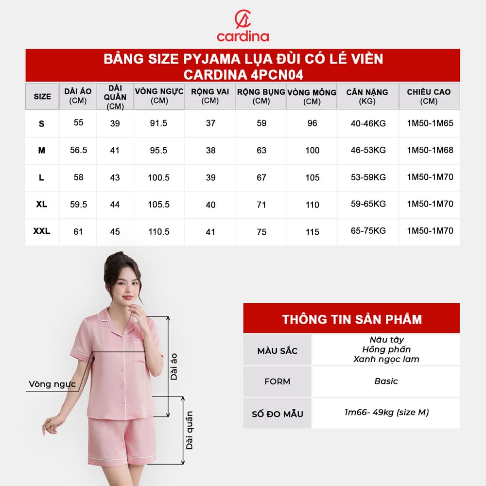 Bộ pyjama đùi mặc nhà nữ chất lụa có lé viền