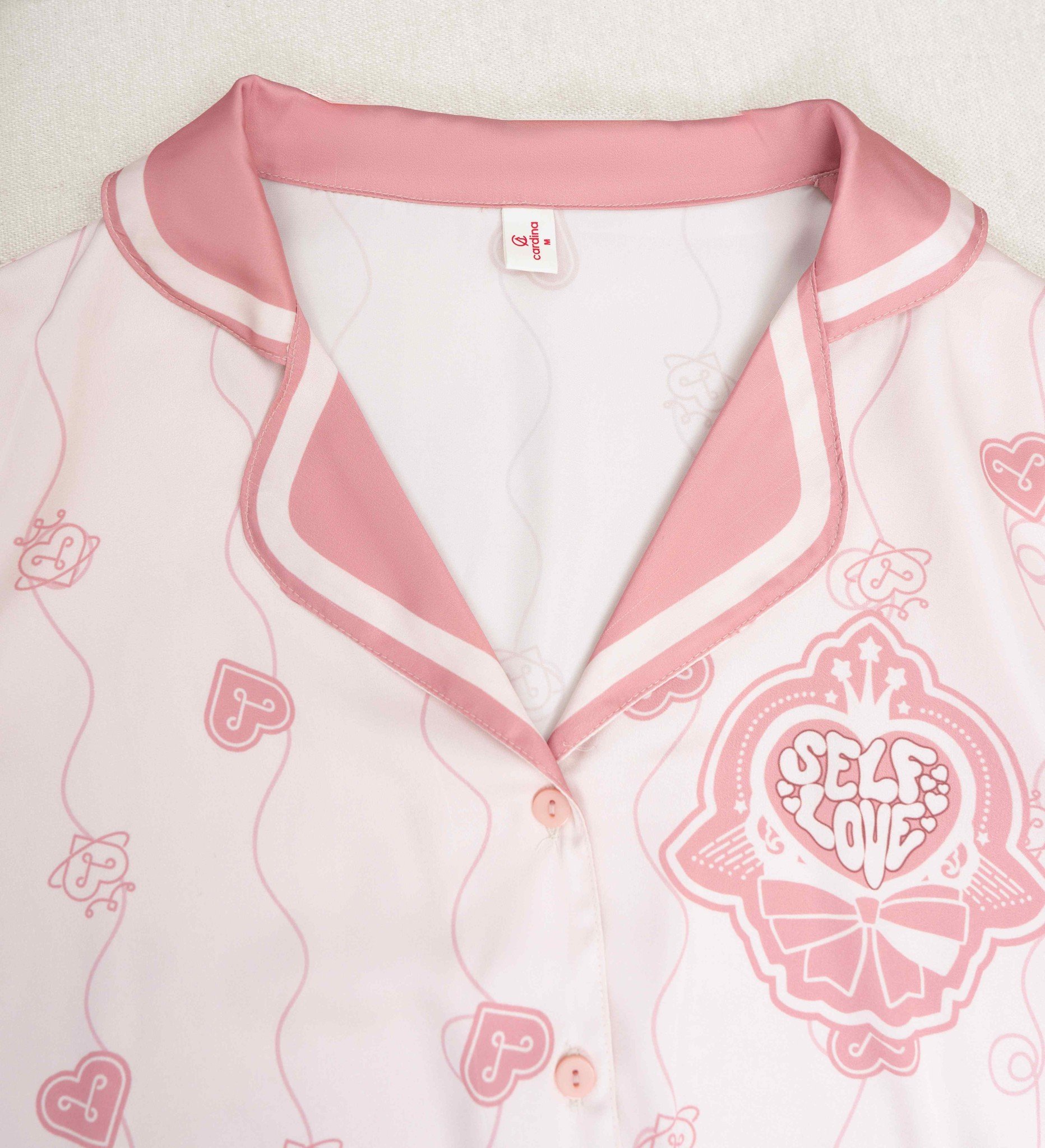 Bộ Pijama cổ 2 ve họa tiết trái tim