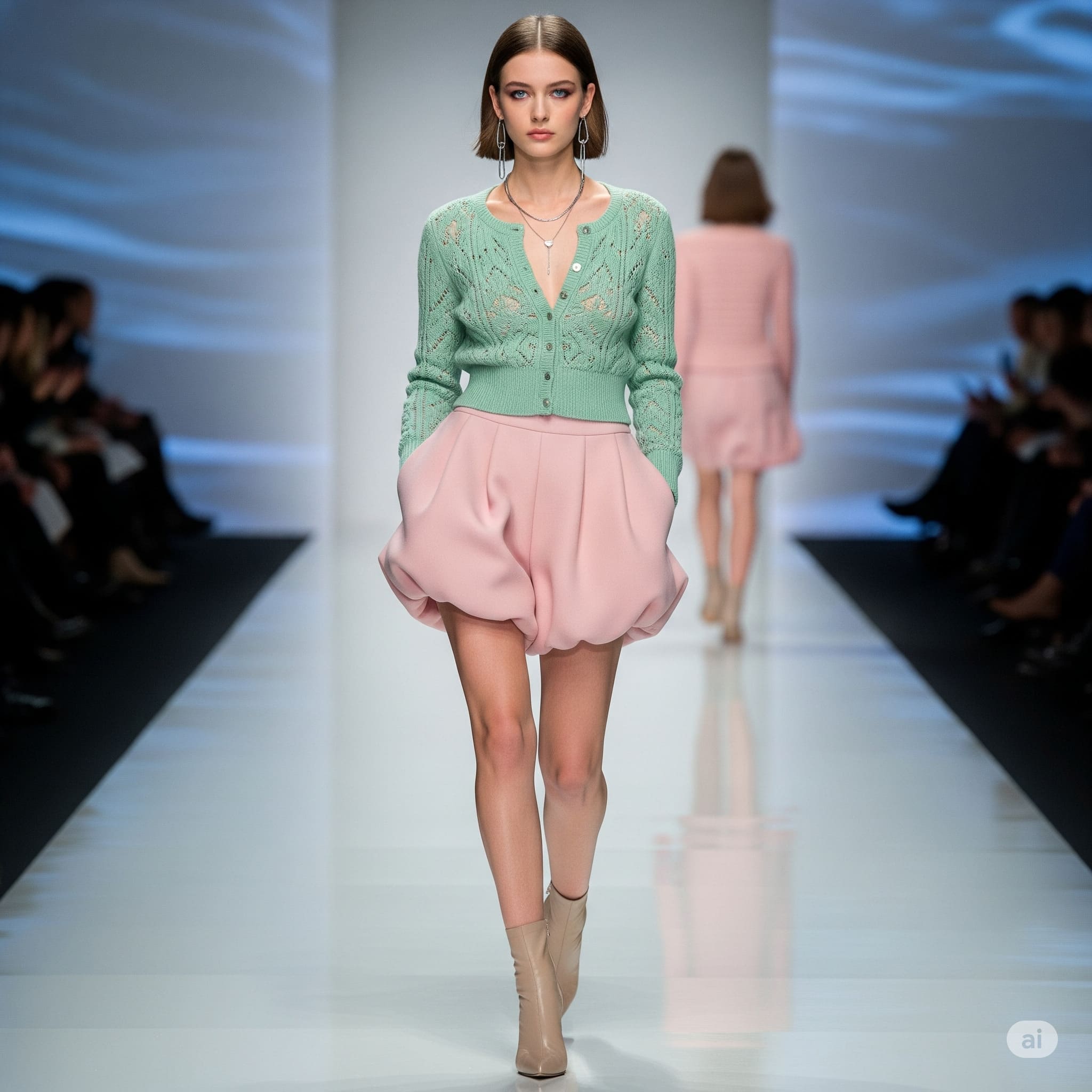 Quần bubble short mặc với áo khoác cardigan