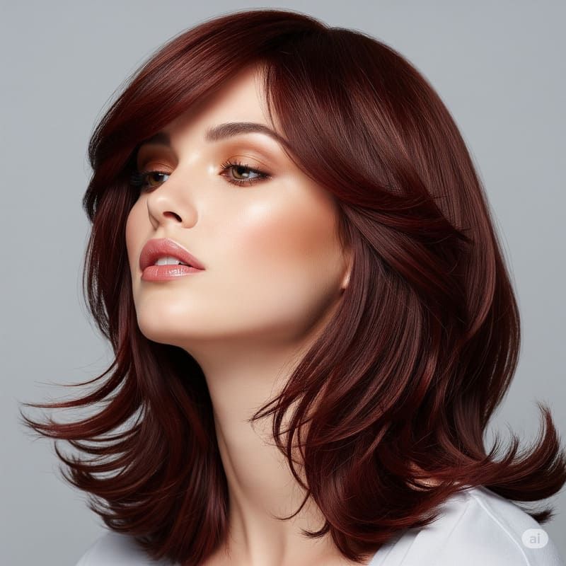 Tóc layer nâu đỏ cherry