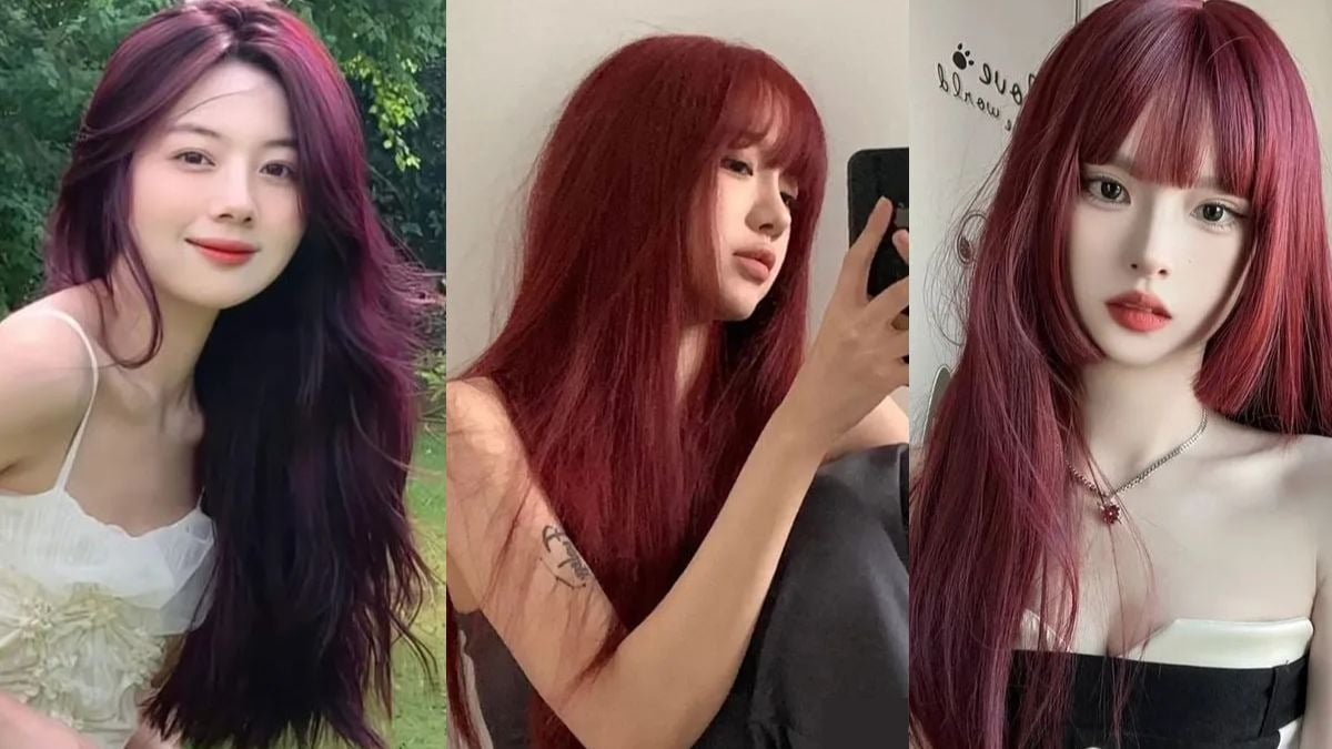 Tóc nâu đỏ cherry cho mặt tròn