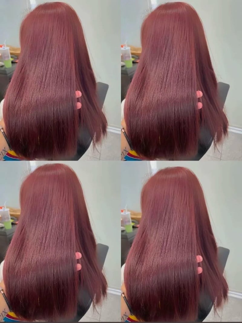 Tóc uốn cụp nhuộm nâu đỏ cherry