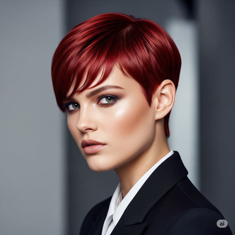 Tóc tém/pixie nâu đỏ cherry cá tính