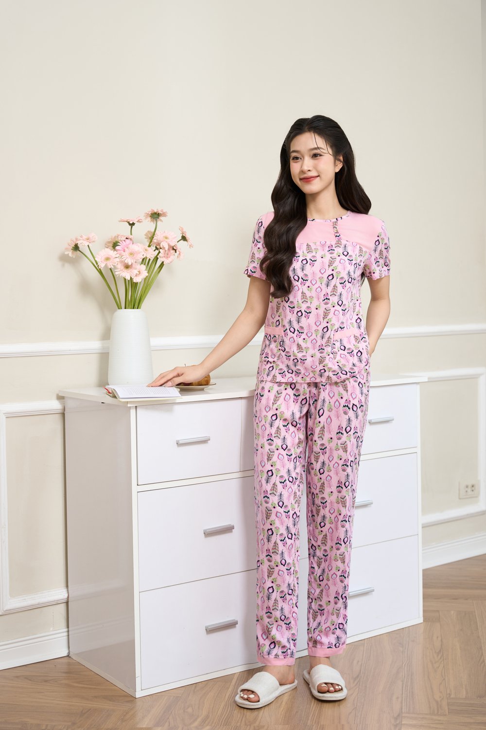 Bộ lanh quần dài phối ngực
