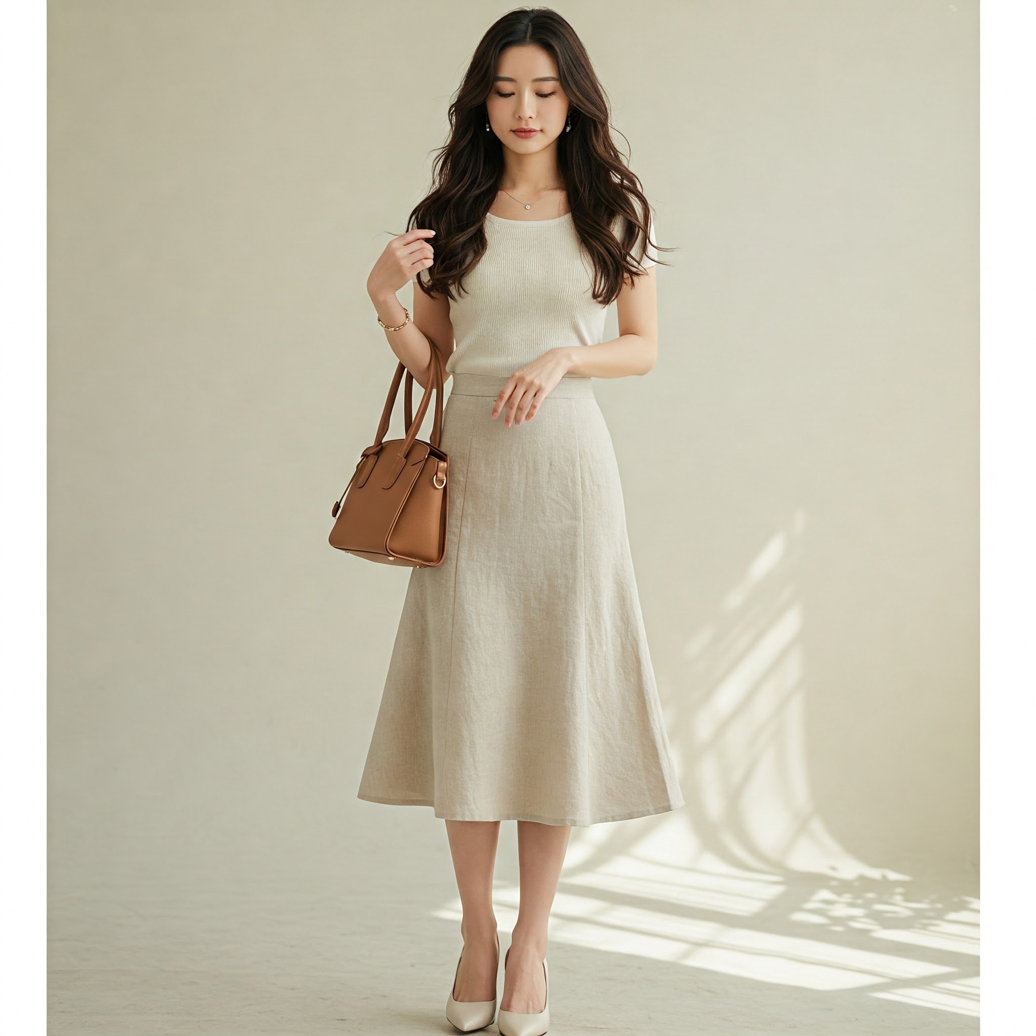 Chân váy bất đối xứng linen