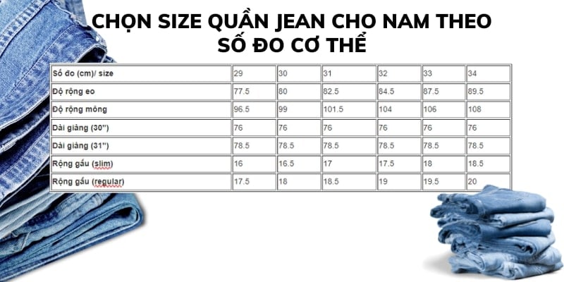 chọn size quần jean nam