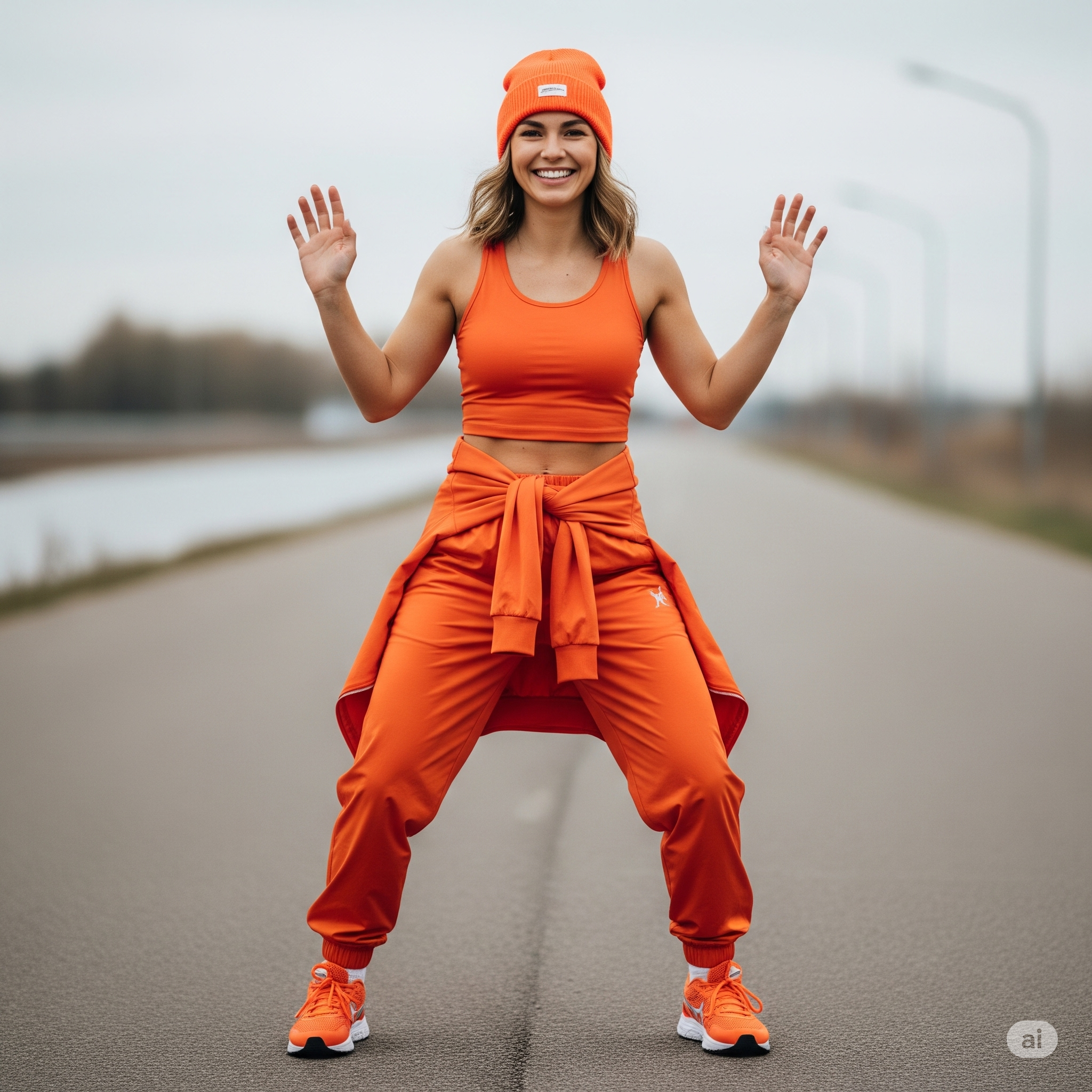 Outfit 2: Năng động và nhiệt huyết cùng set đồ thể thao/casual màu cam