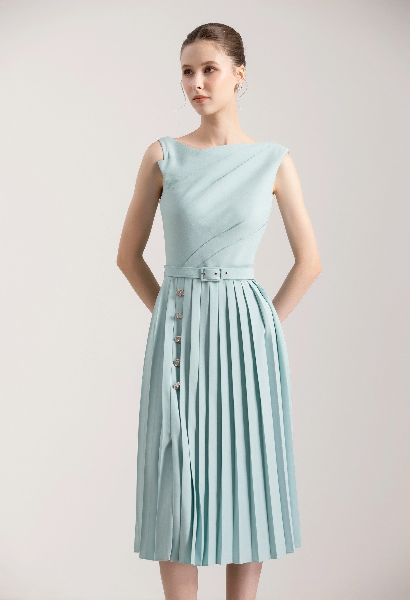 Chân váy midi xếp ly xanh ngọc