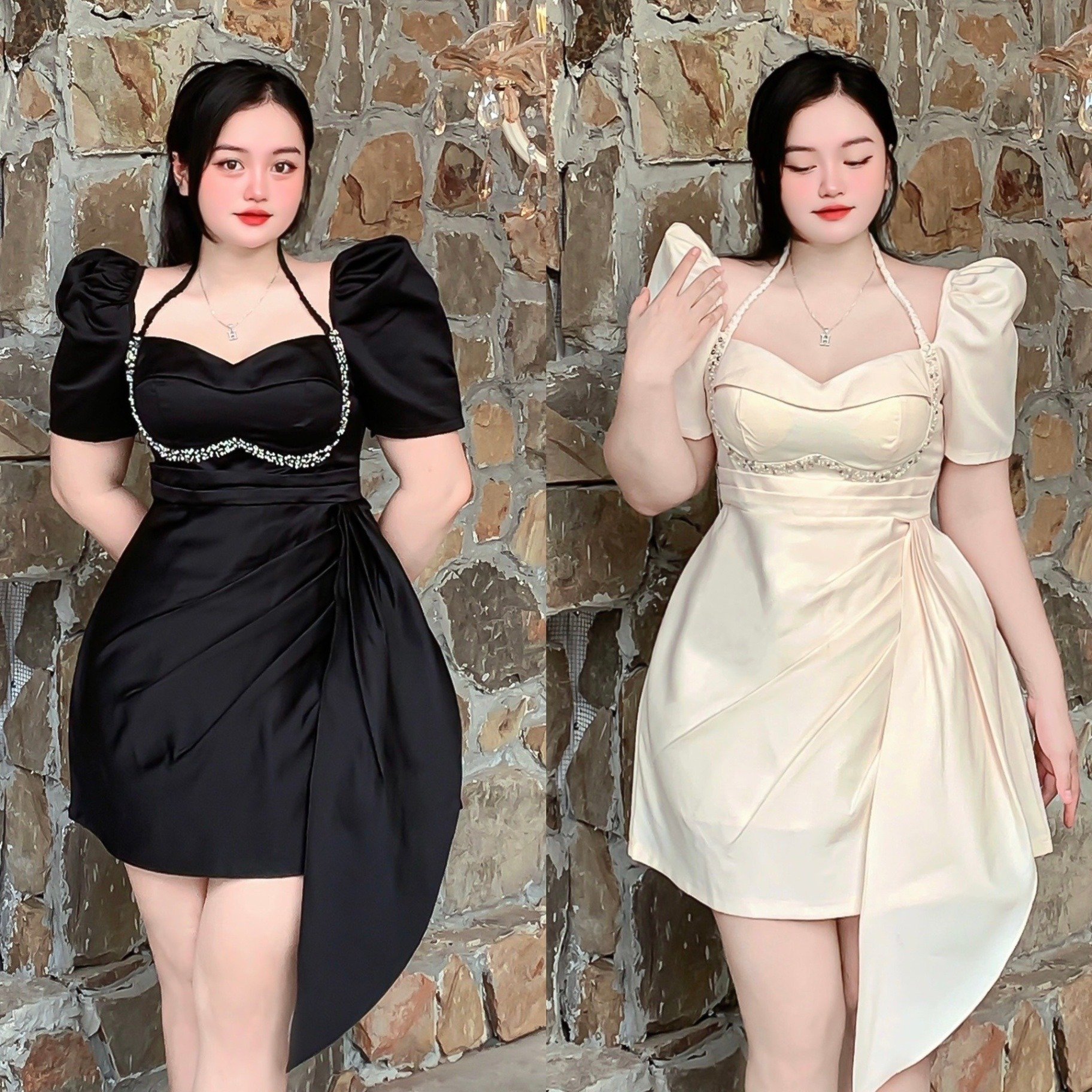 Đầm big size dự tiệc dáng xòe màu đỏ đô trễ vai tay phồng