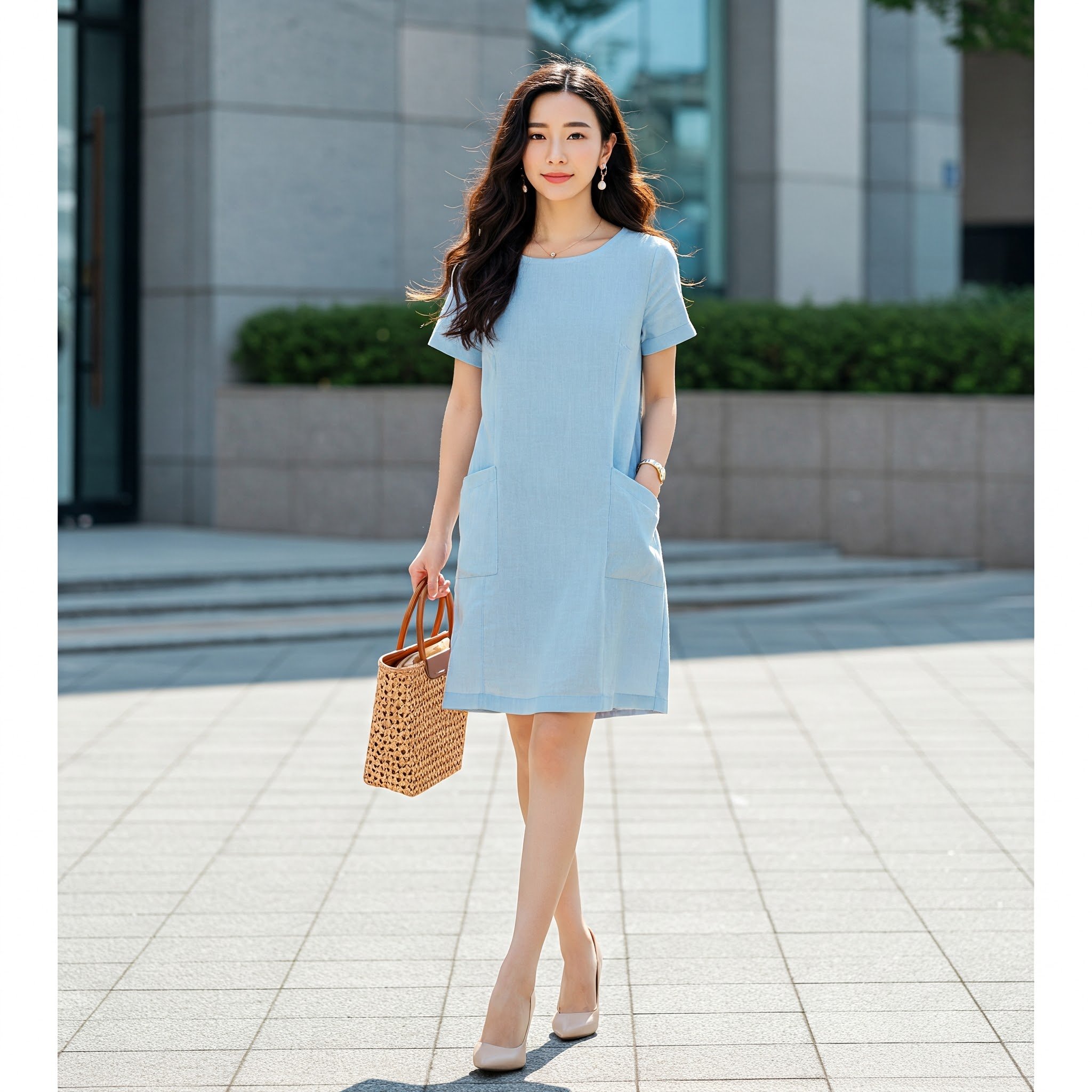 Đầm Linen Màu Pastel 2 Túi