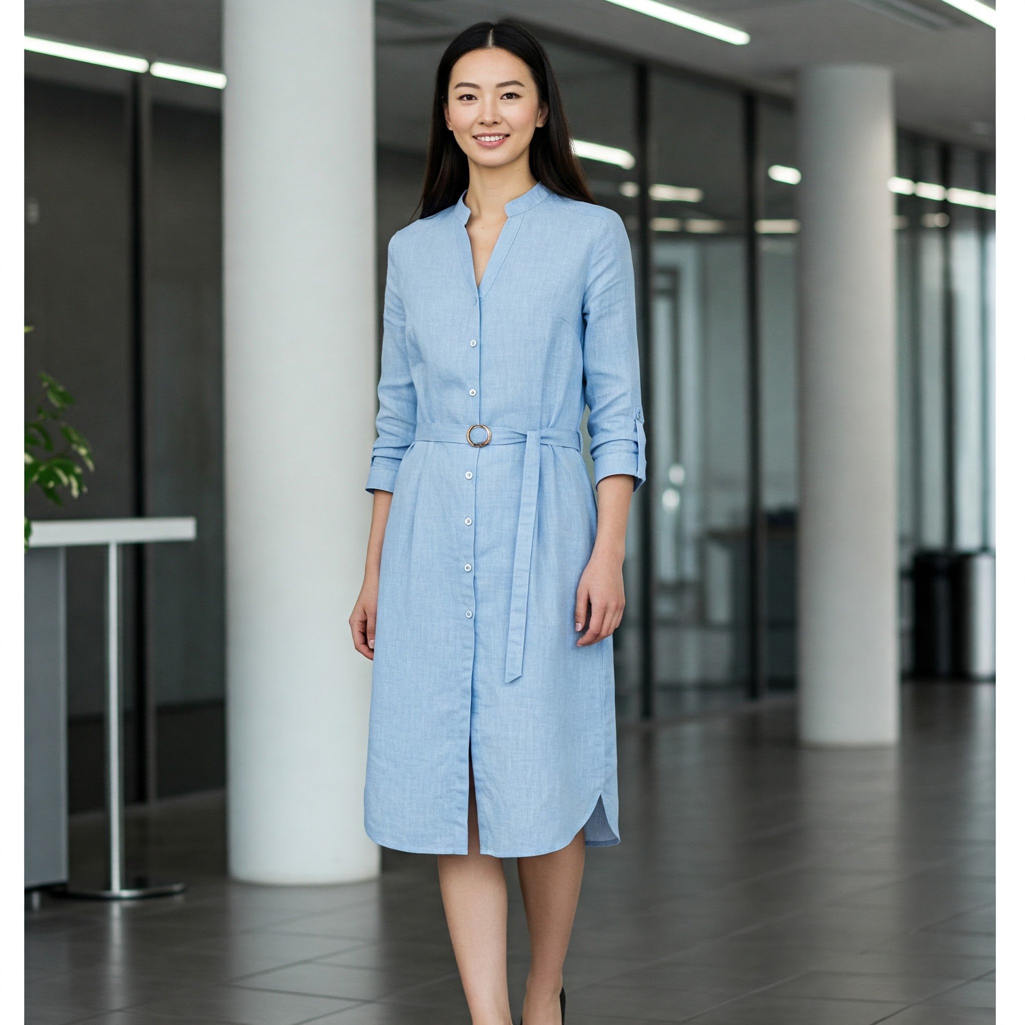 Đầm linen công sở sơ mi