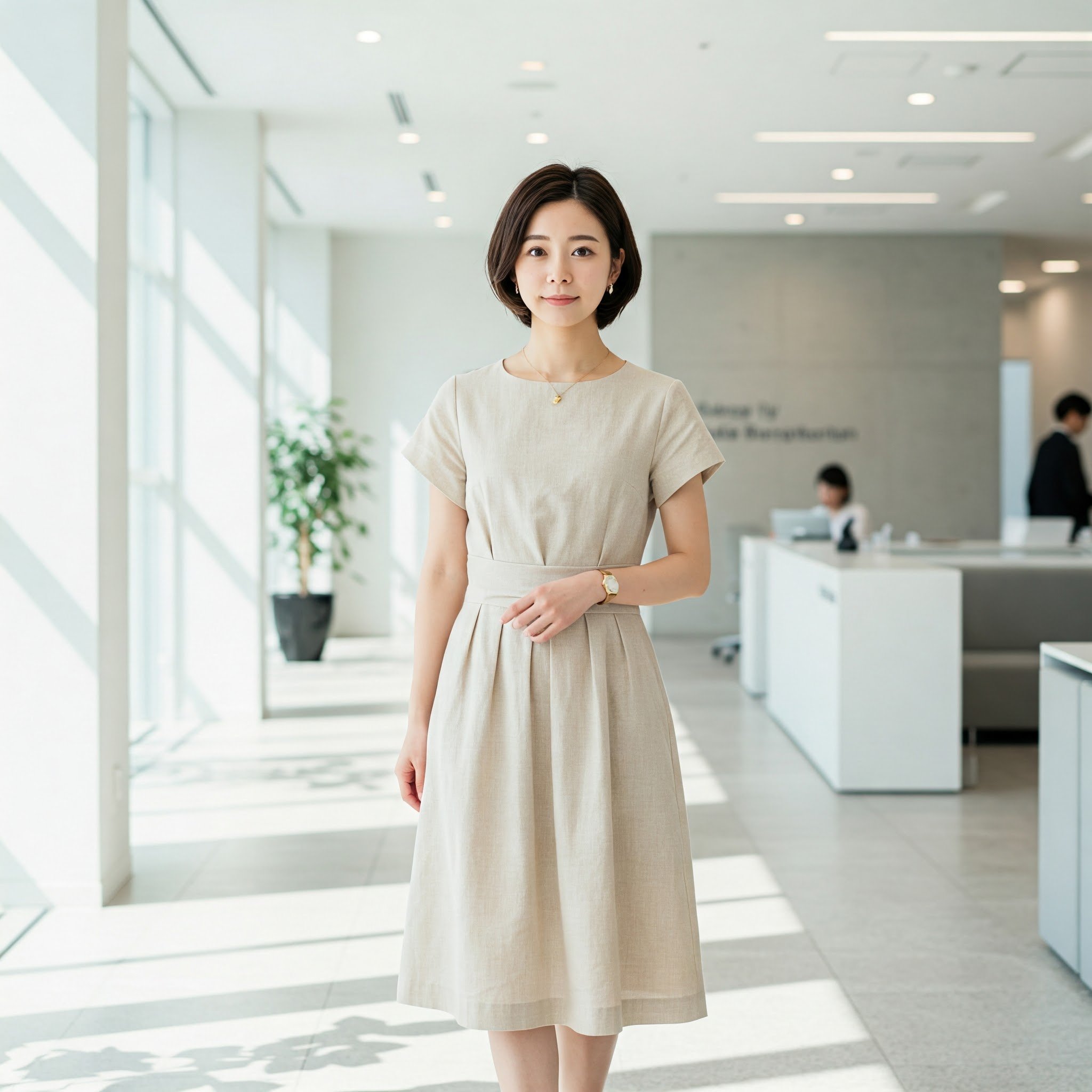 Đầm công sở chiết eo linen
