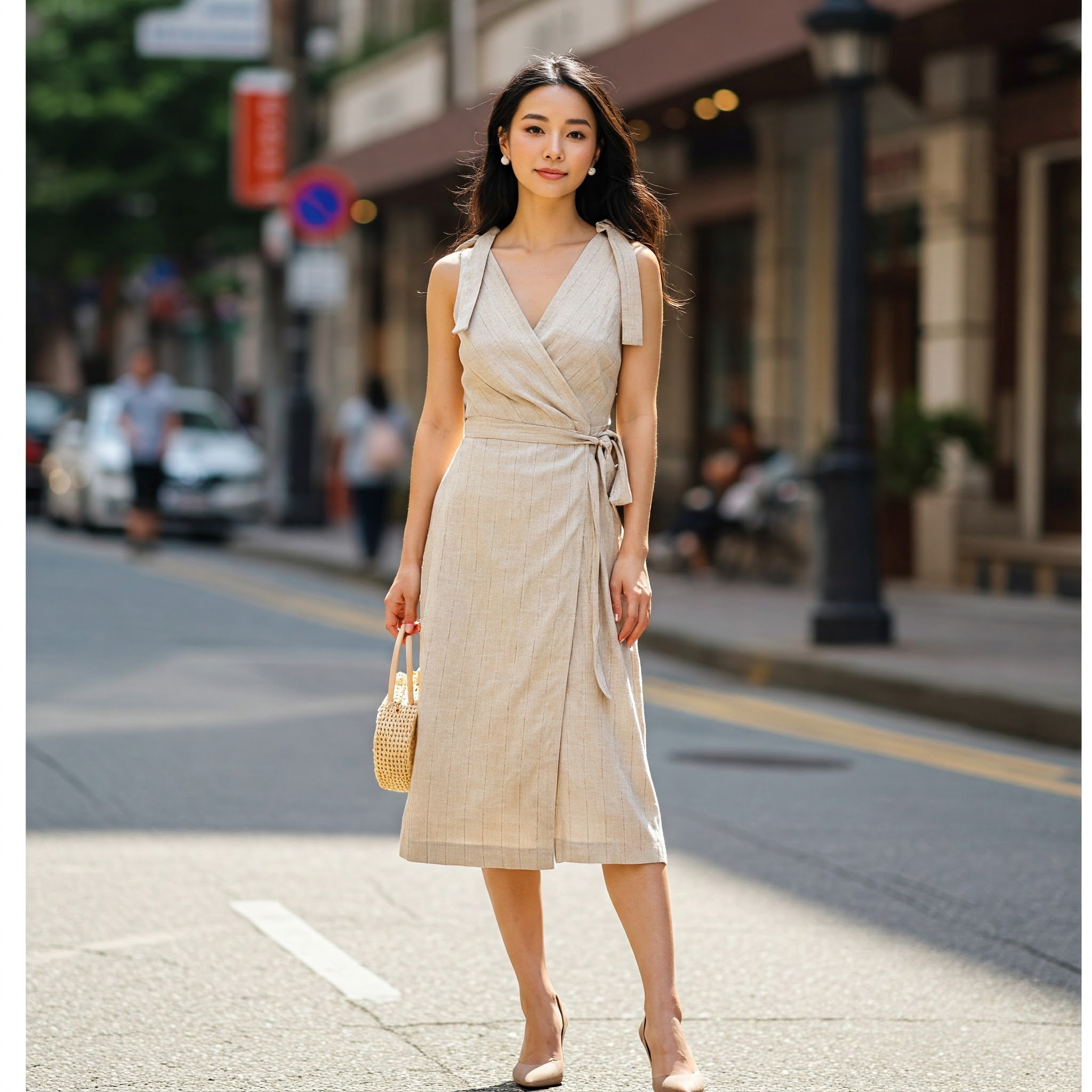 Đầm Linen Sọc Đắp Tà