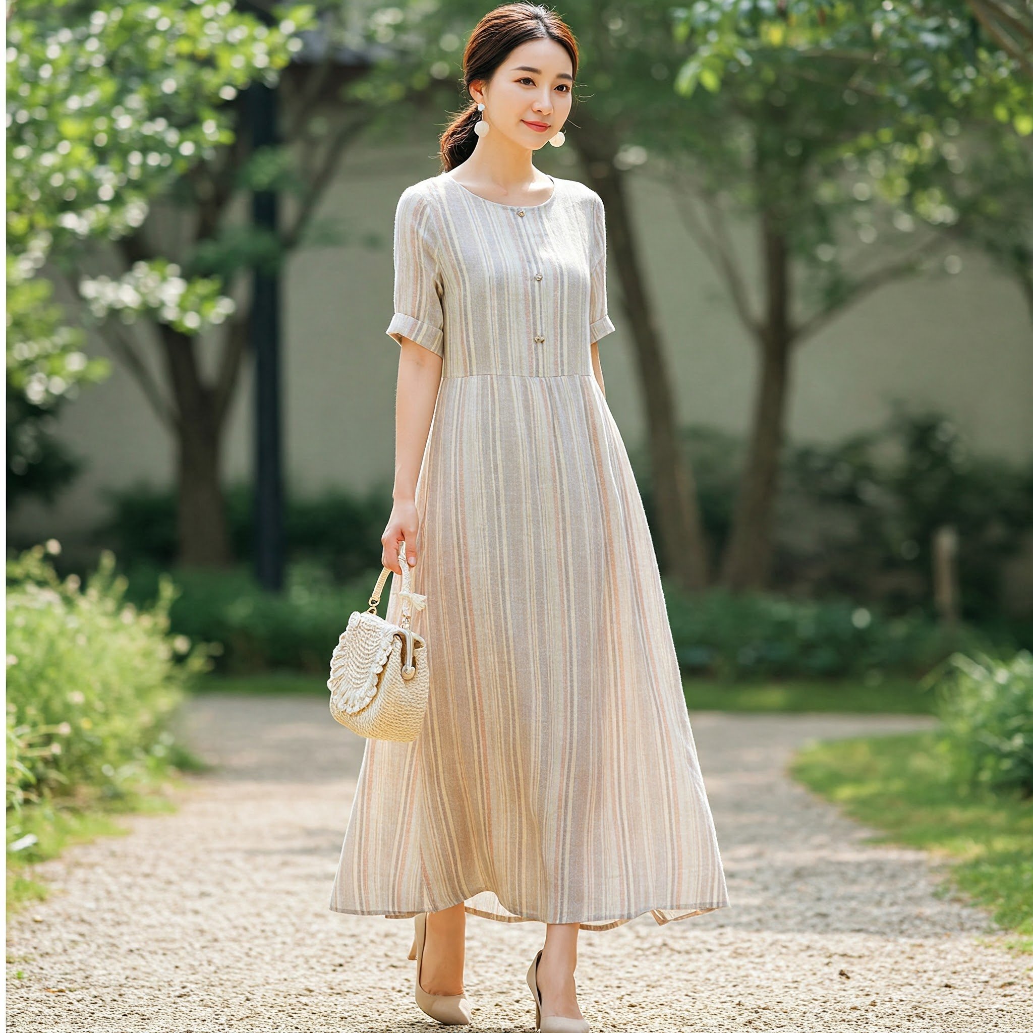 Đầm Maxi Linen Sọc