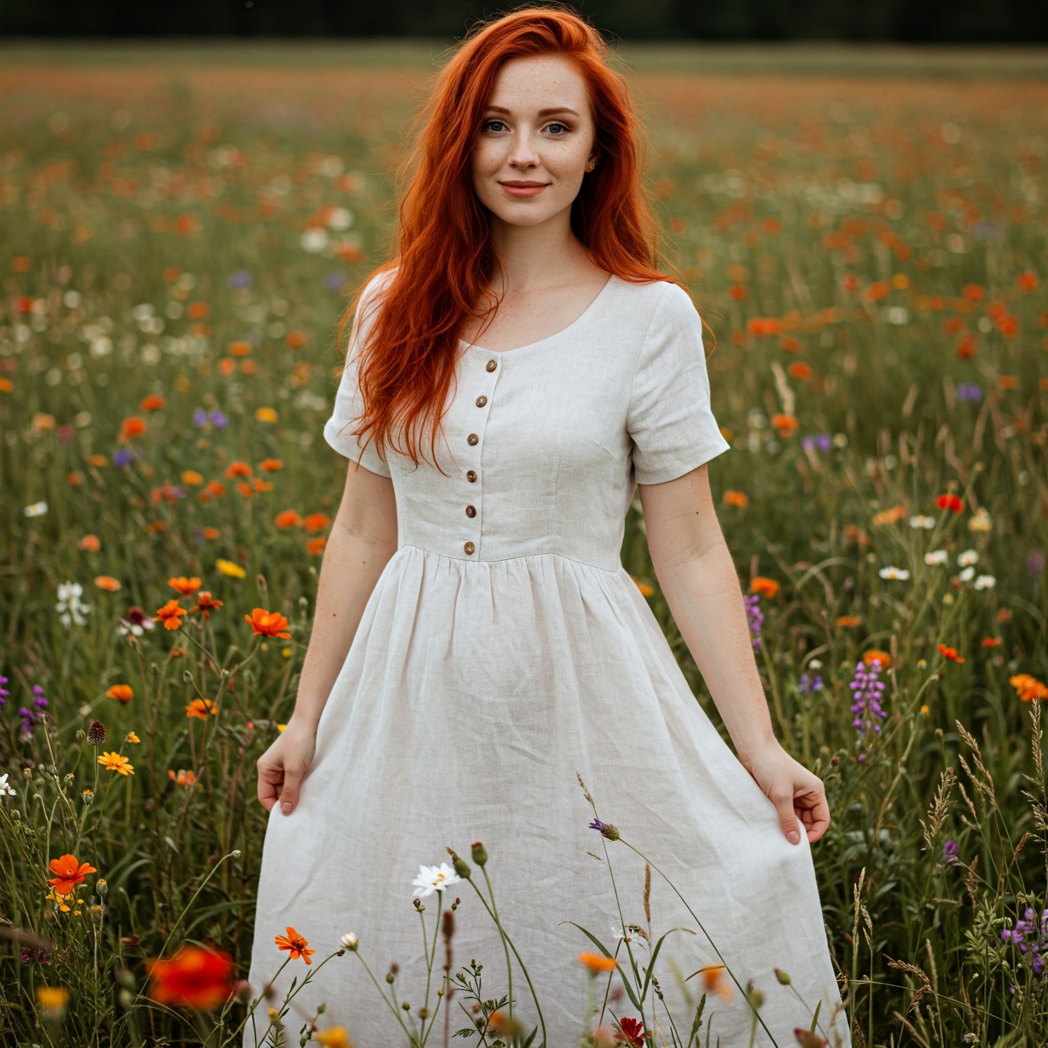 Đầm linen trắng vintage