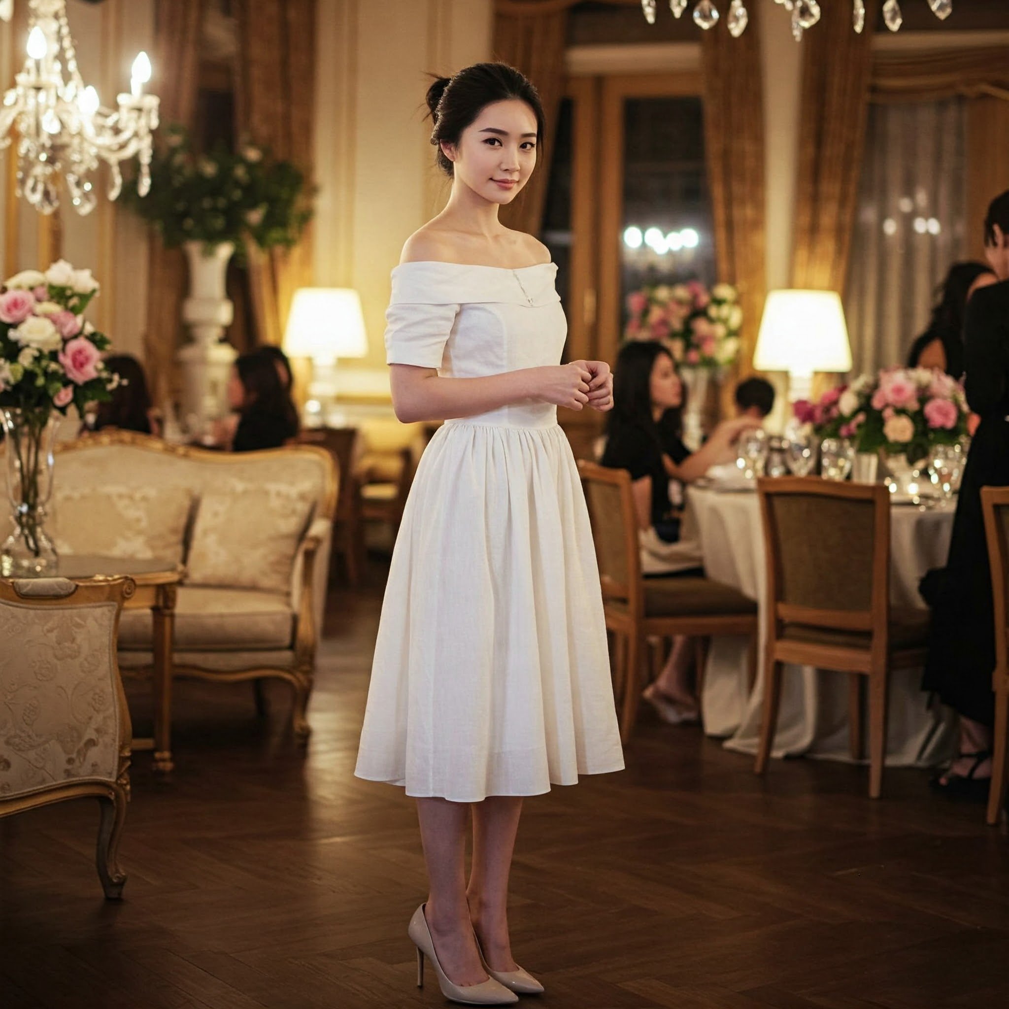 Đầm linen trắng dự tiệc
