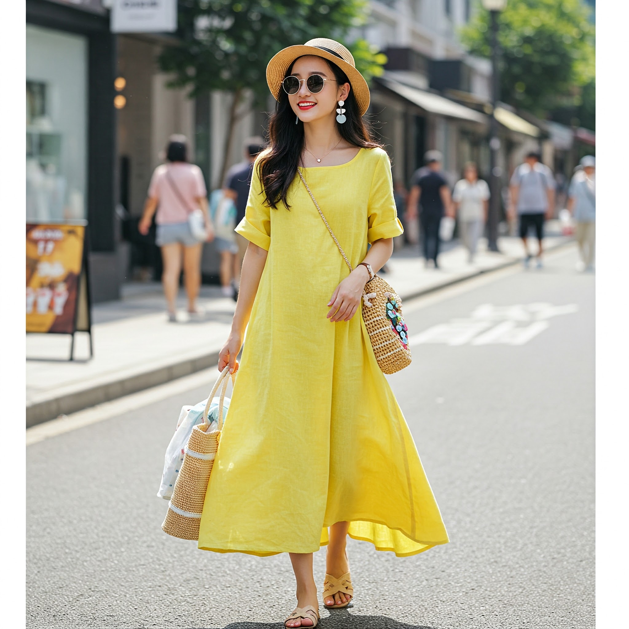 Đầm Linen Vàng Đi Biển Bay Bổng