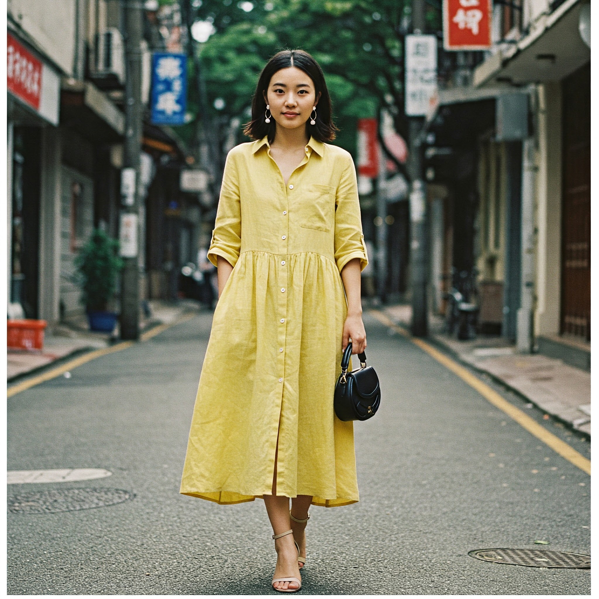 Đầm Linen Vàng Suông Sơ Mi