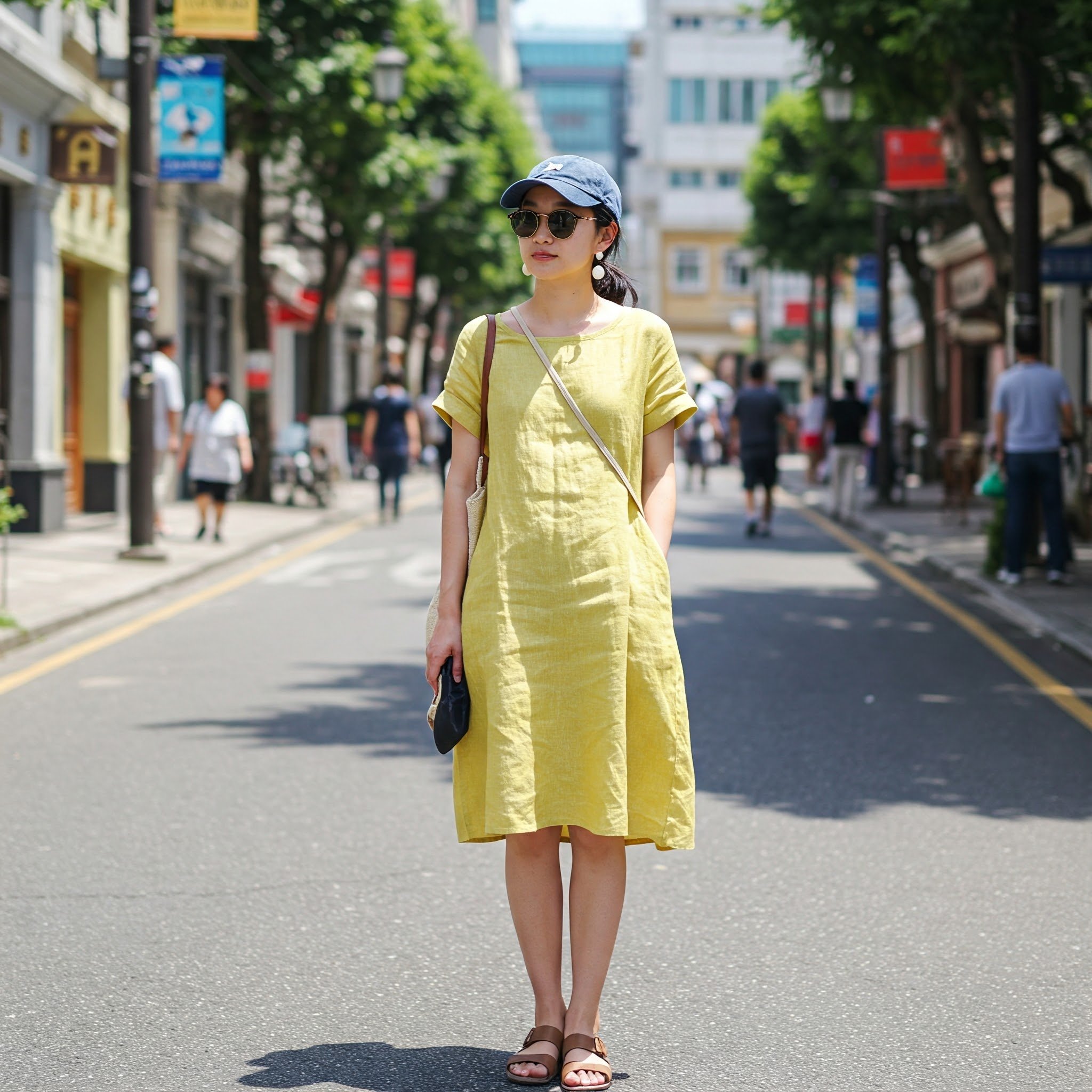 Đầm Linen Vàng Suông Oversize