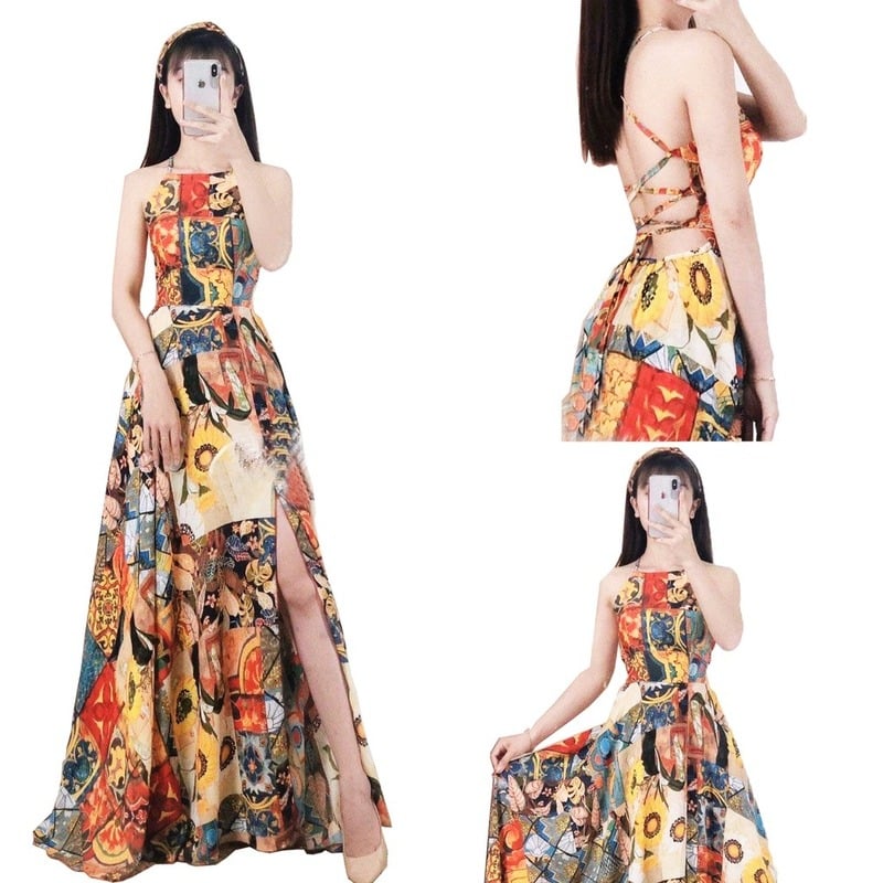 Maxi hở lưng phong cách Vintage