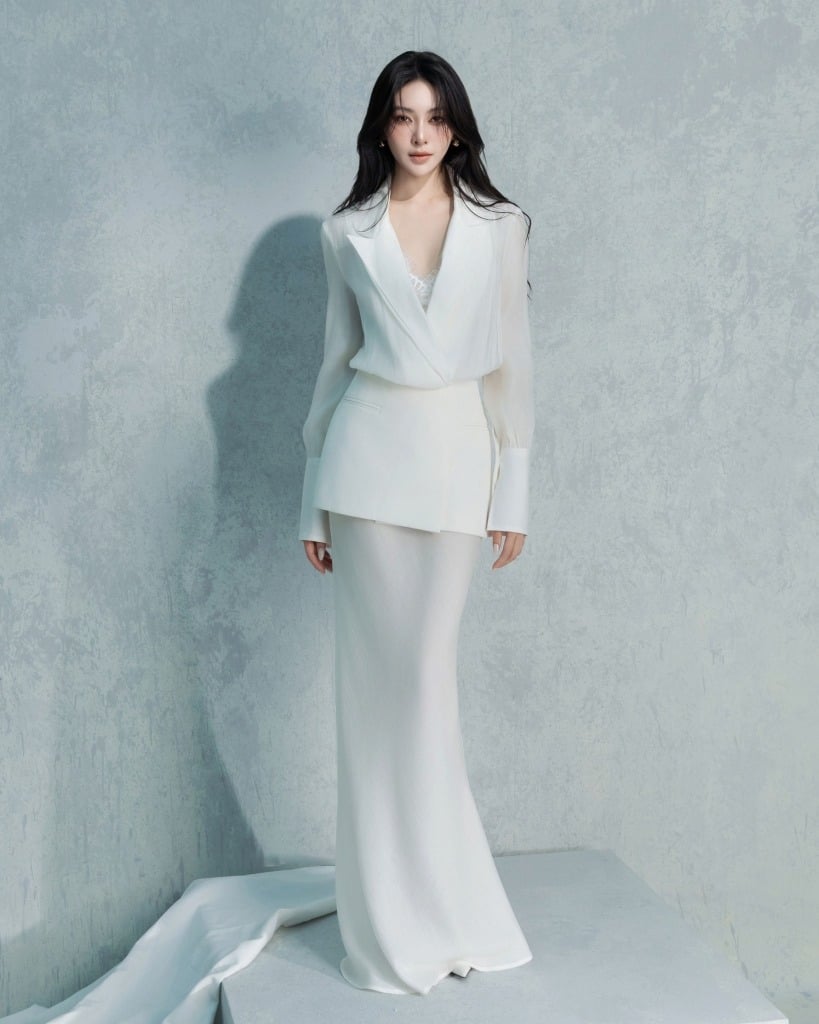 Bộ Suit Nữ Trắng Dài Dự Tiệc Sang Trọng