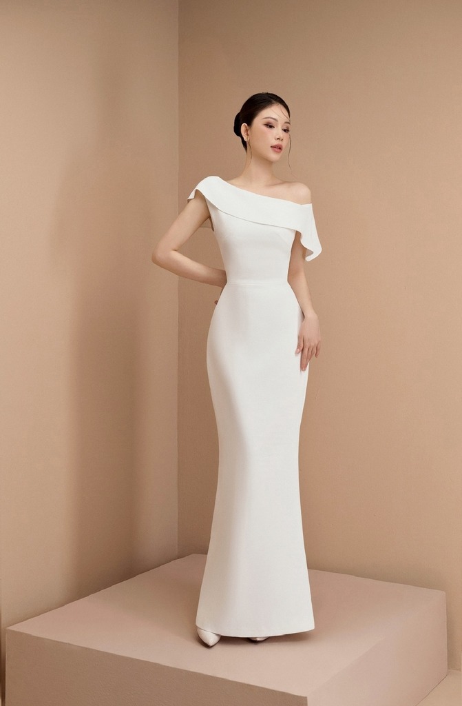 Đầm Dài Dự Tiệc Lệch Vai Dáng Đuôi Cá Thanh Lịch