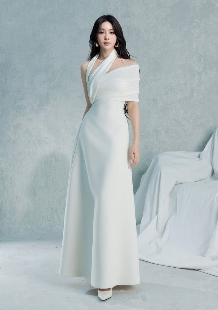 Đầm Dài Dự Tiệc Draping Lệch Vai Thanh Thoát
