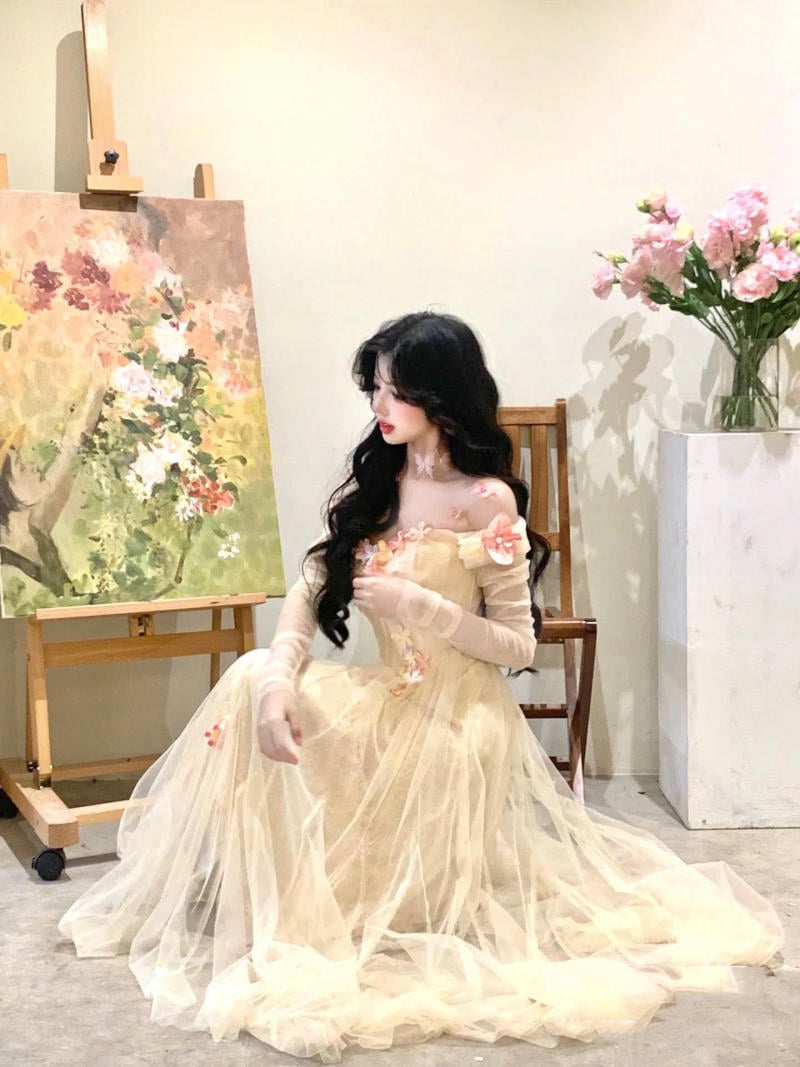 Đầm xòe công chúa có tay