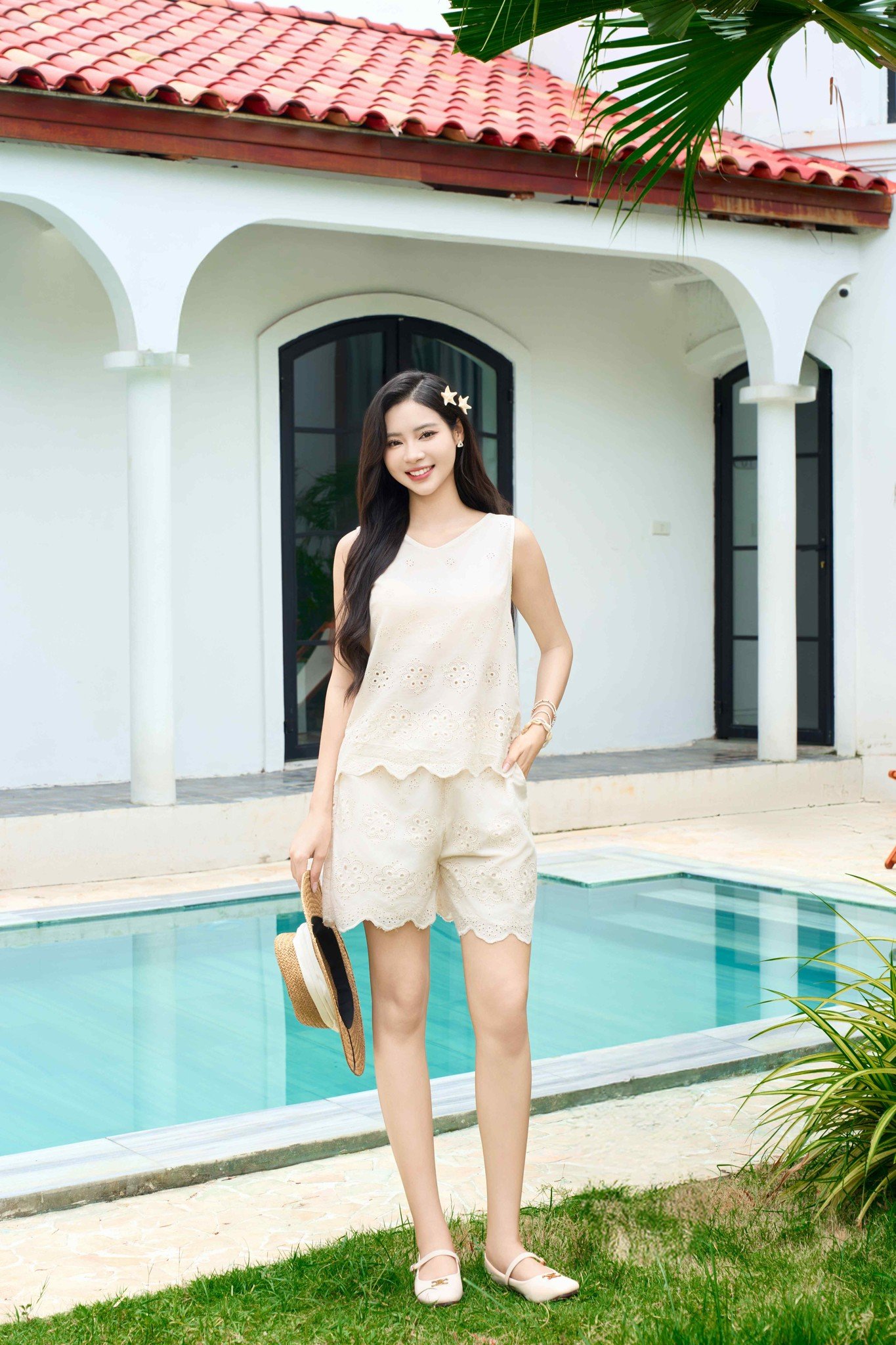 Bộ Đồ Mặc Nhà Nữ Cardina Dáng Thô Thêu Hoa Vải Thô Thêu