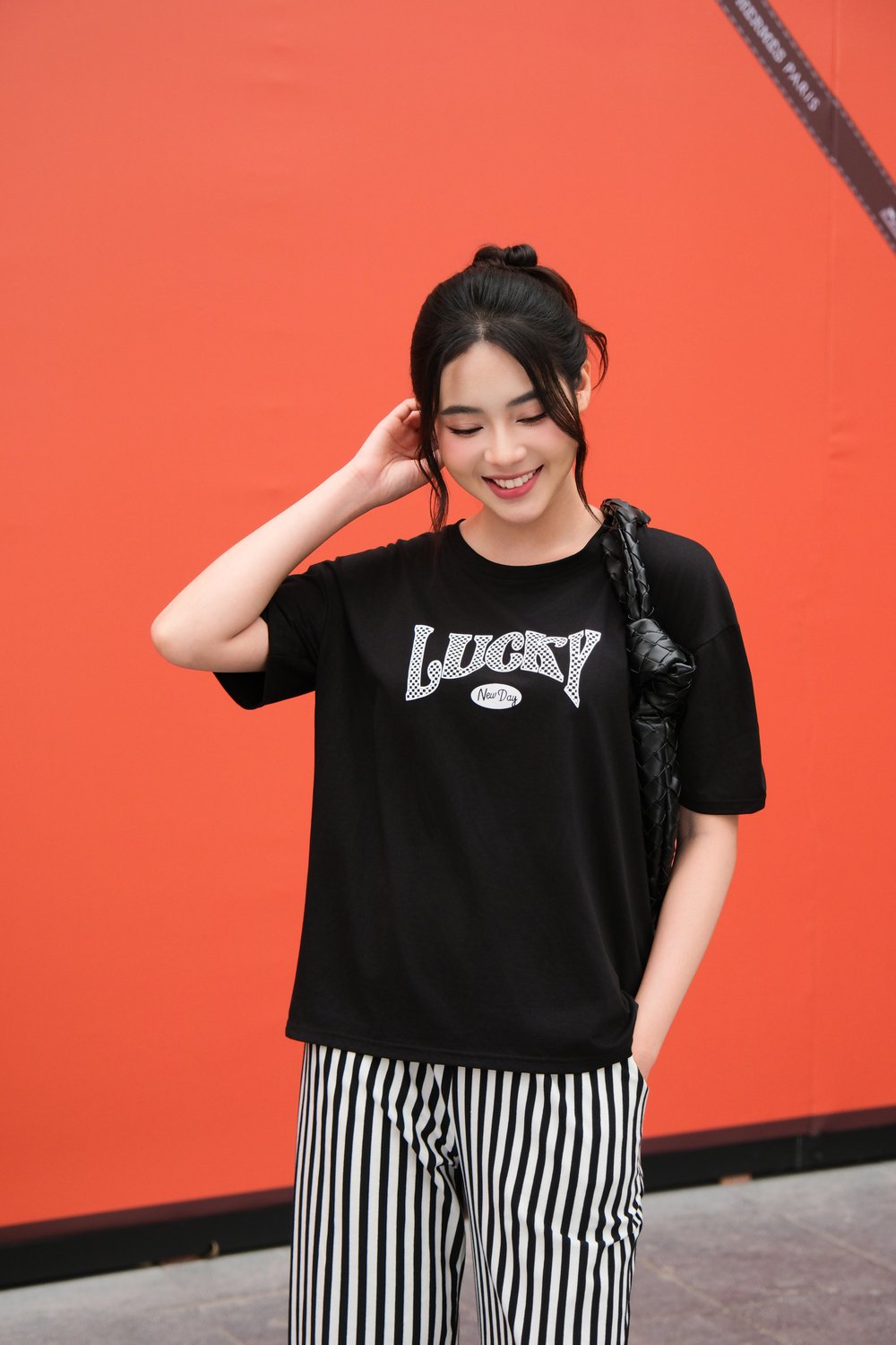 Set cotton tay chờm quần suông kẻ