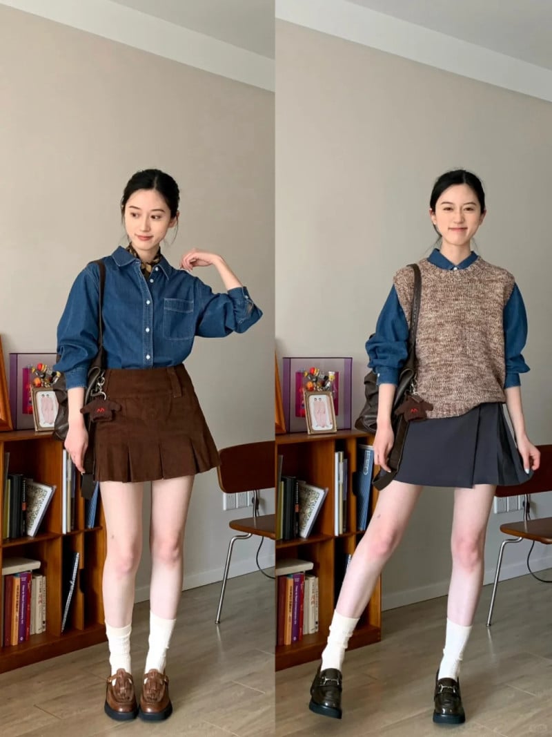 cách phối đồ với áo sơ mi jean nữ