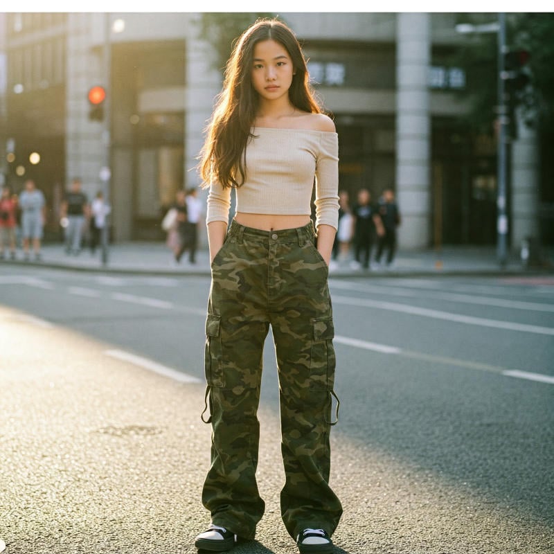 Fatigue pants + Áo trễ vai/Áo lệch vai