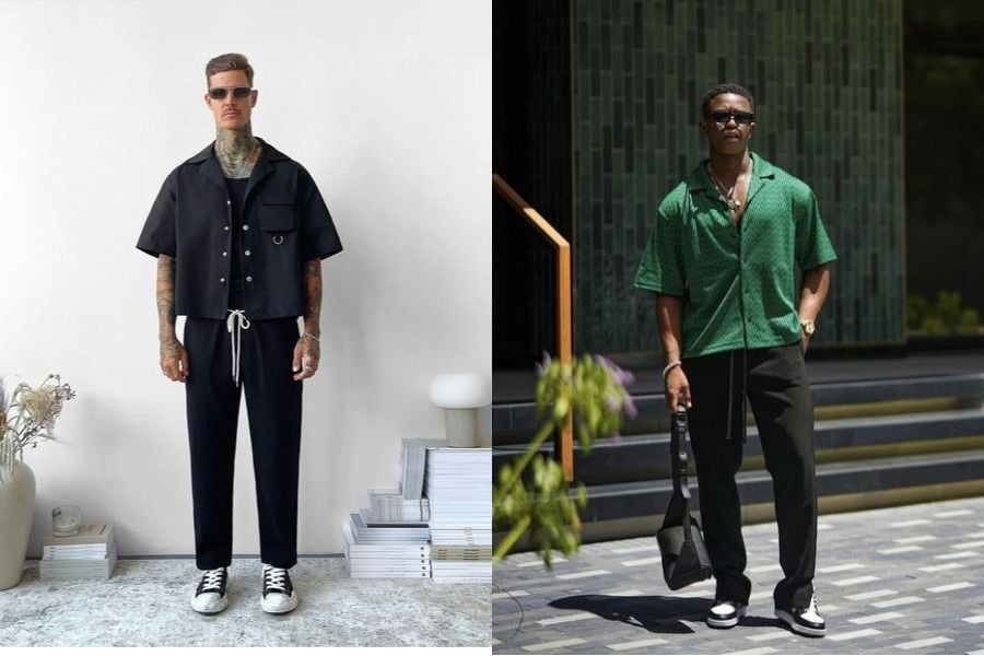 Phối áo sơ mi cổ danton và quần baggy